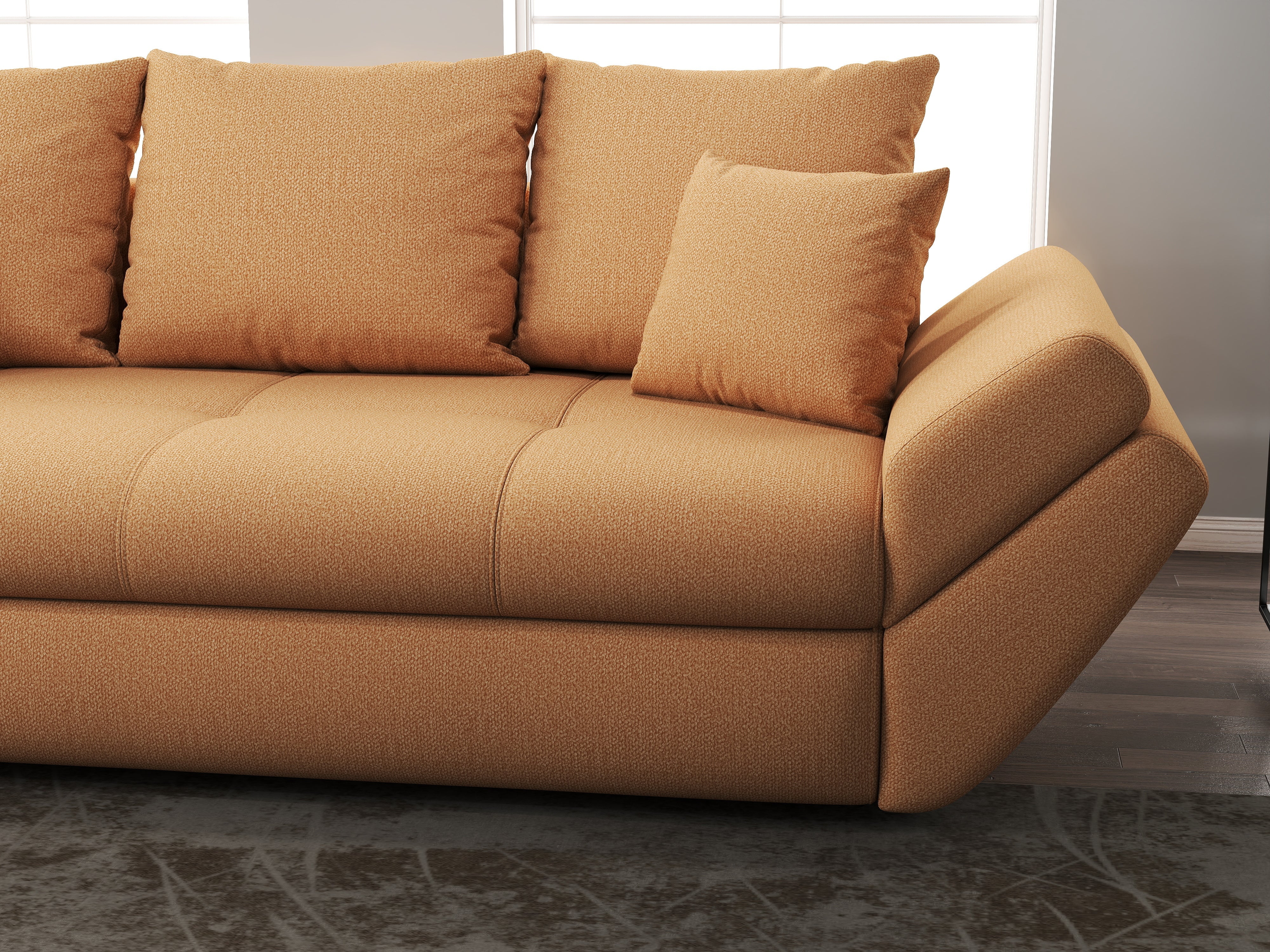 Canapea extensibilă dumonde cu ladă de depozitare si sezut confortabil din spuma HR, Loana Enjoy Mango 250x100 cm Fabrica