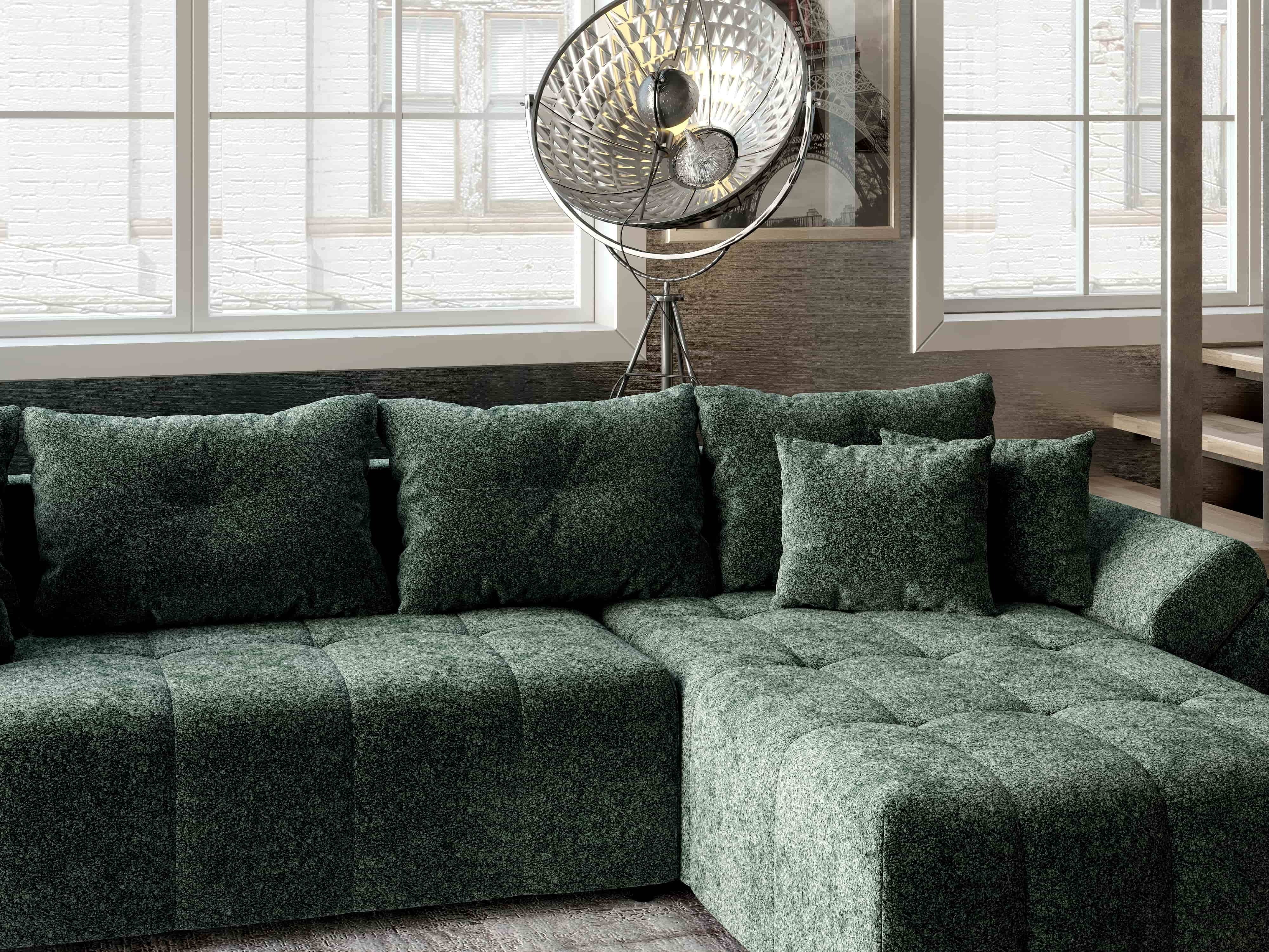 Colțar extensibil dumonde cu ladă de depozitare si sezut confortabil din spuma HR, Berlin XL Euphoria Green 350x185 cm II Fabrica