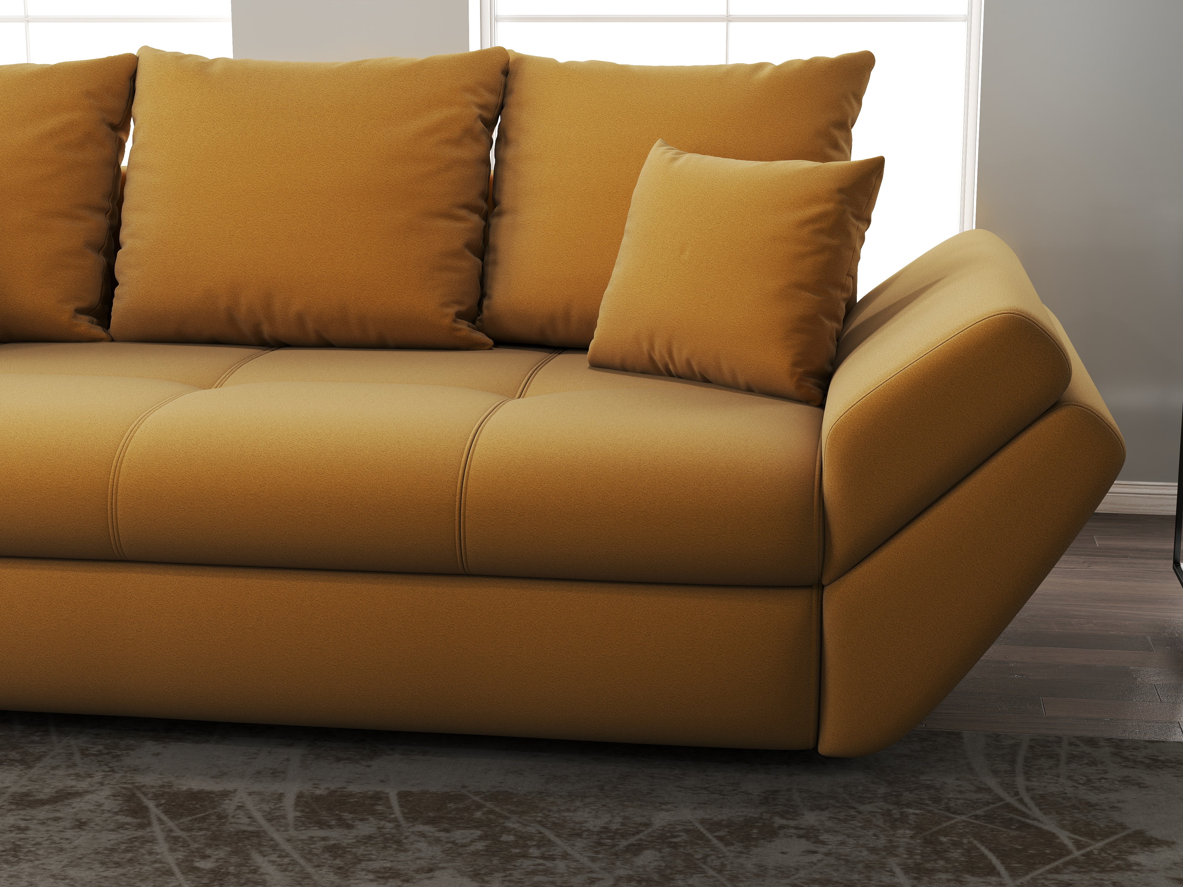 Canapea extensibilă dumonde cu ladă de depozitare si sezut confortabil din spuma HR, Loana Royal Mustar 250x100 cm Fabrica