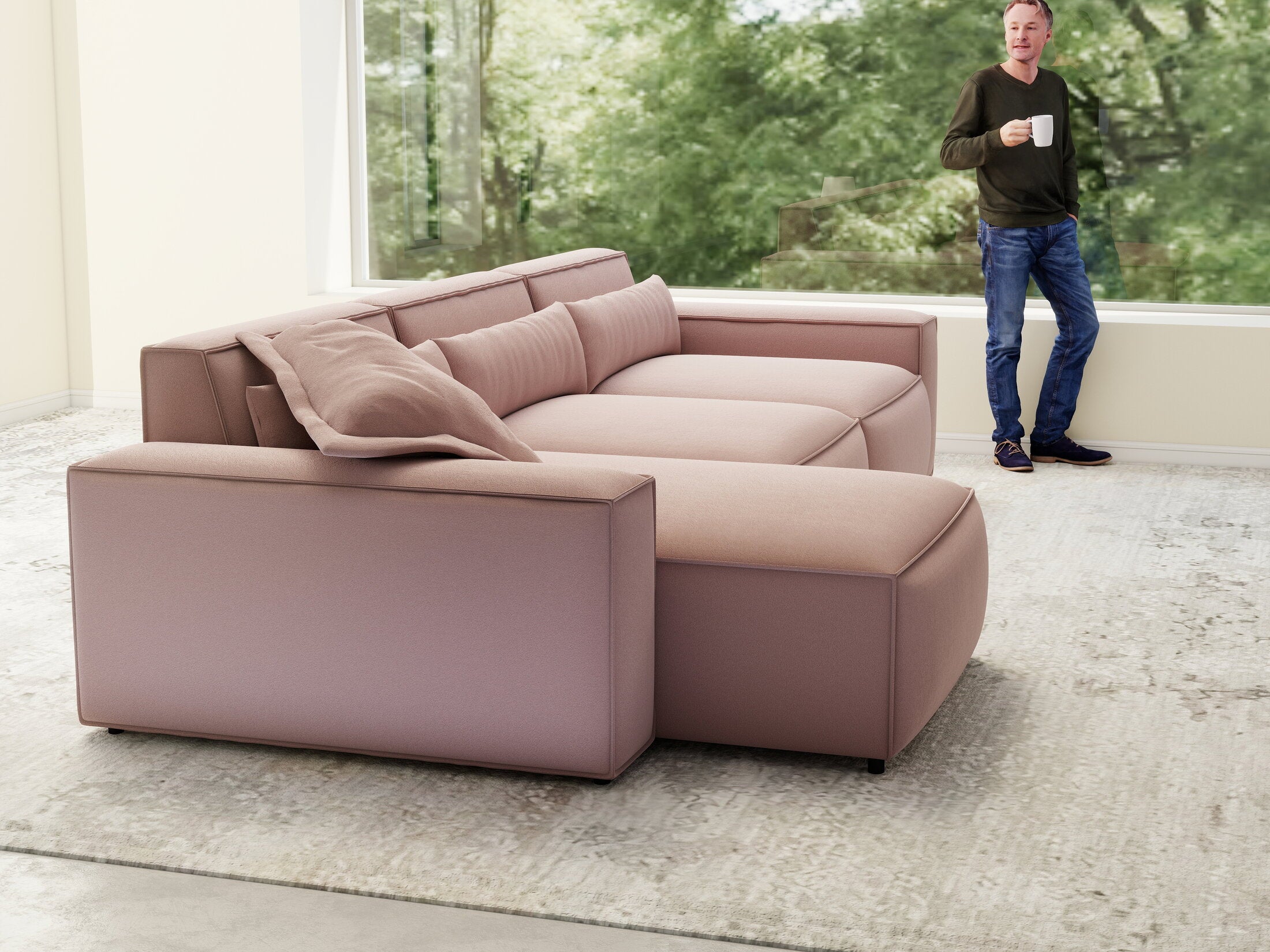 Colțar dumonde cu sezut confortabil din spuma HR, Marvelo XL Royal Roz 366x175 cm