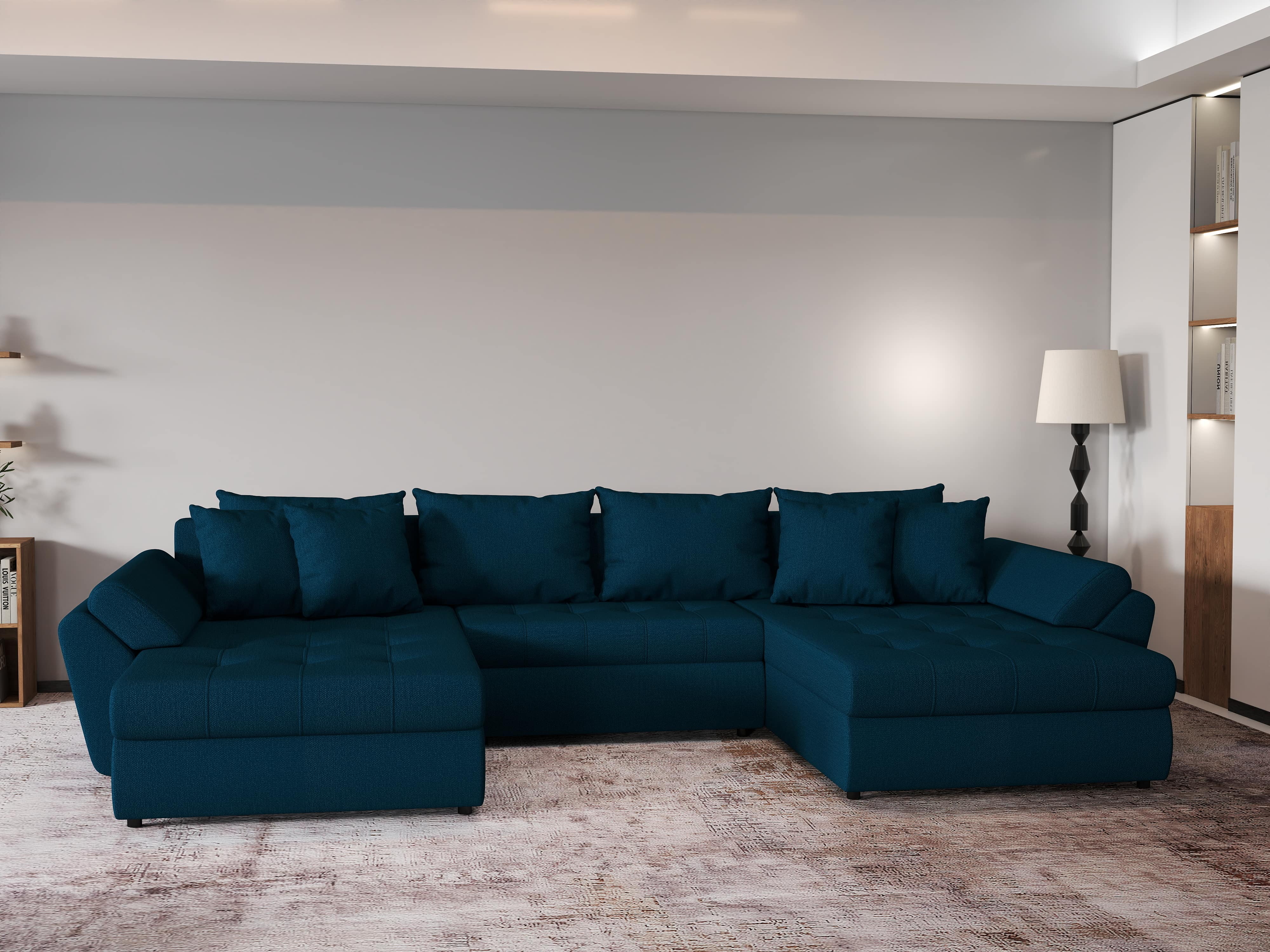 Colțar extensibil dumonde cu ladă de depozitare si sezut confortabil din spuma HR, Loana U Enjoy Petrol 355x185 cm Fabrica