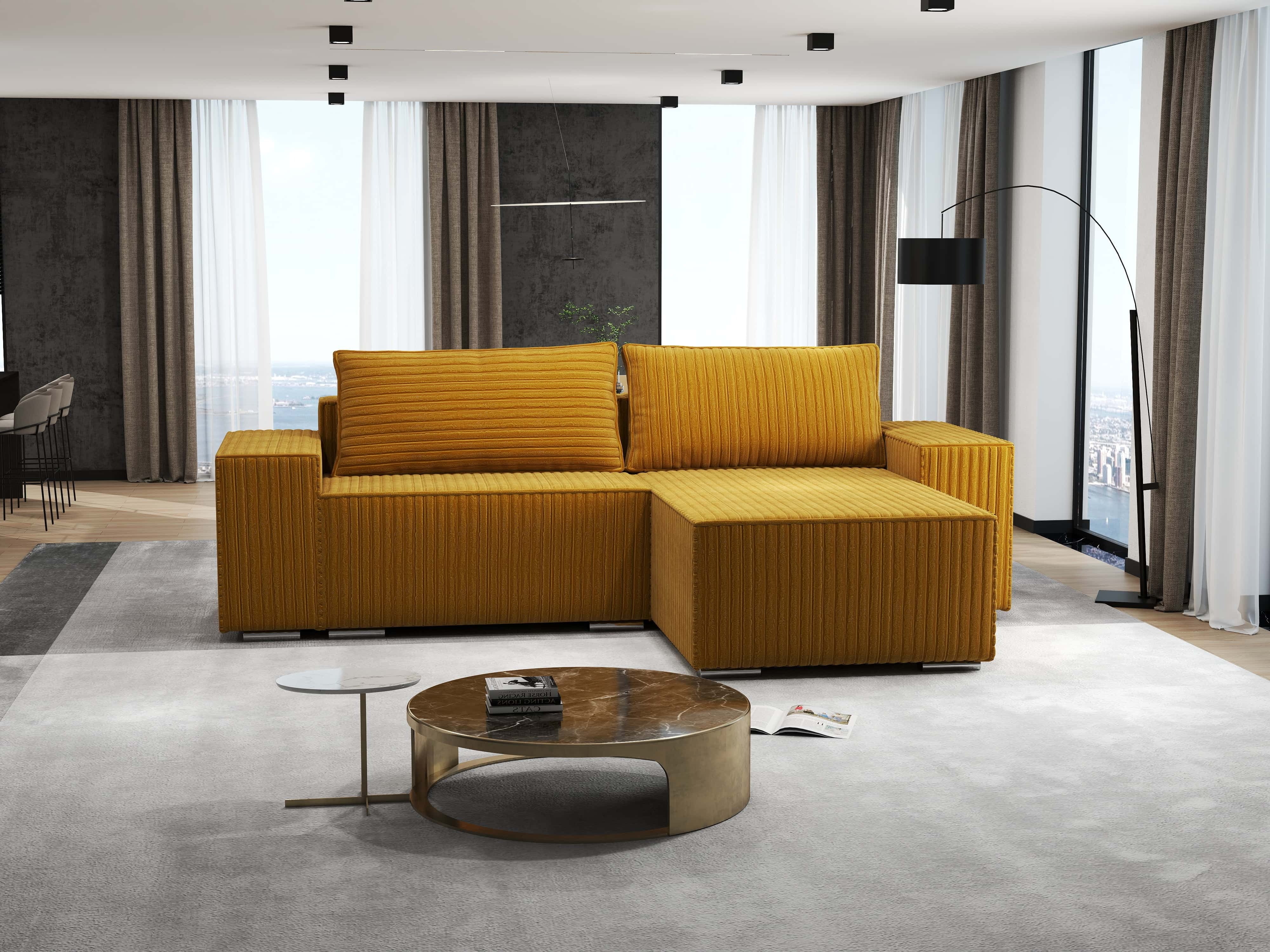 Colțar extensibil dumonde cu ladă de depozitare si sezut confortabil din spuma HR, Dream Ambience Mustar 290x185 cm II Fabrica