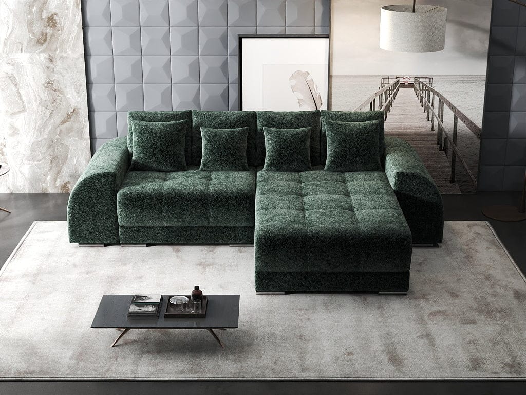 Colțar extensibil dumonde cu ladă de depozitare si sezut confortabil din spuma HR, Verona Euphoria Verde II 290x185 cm Fabrica