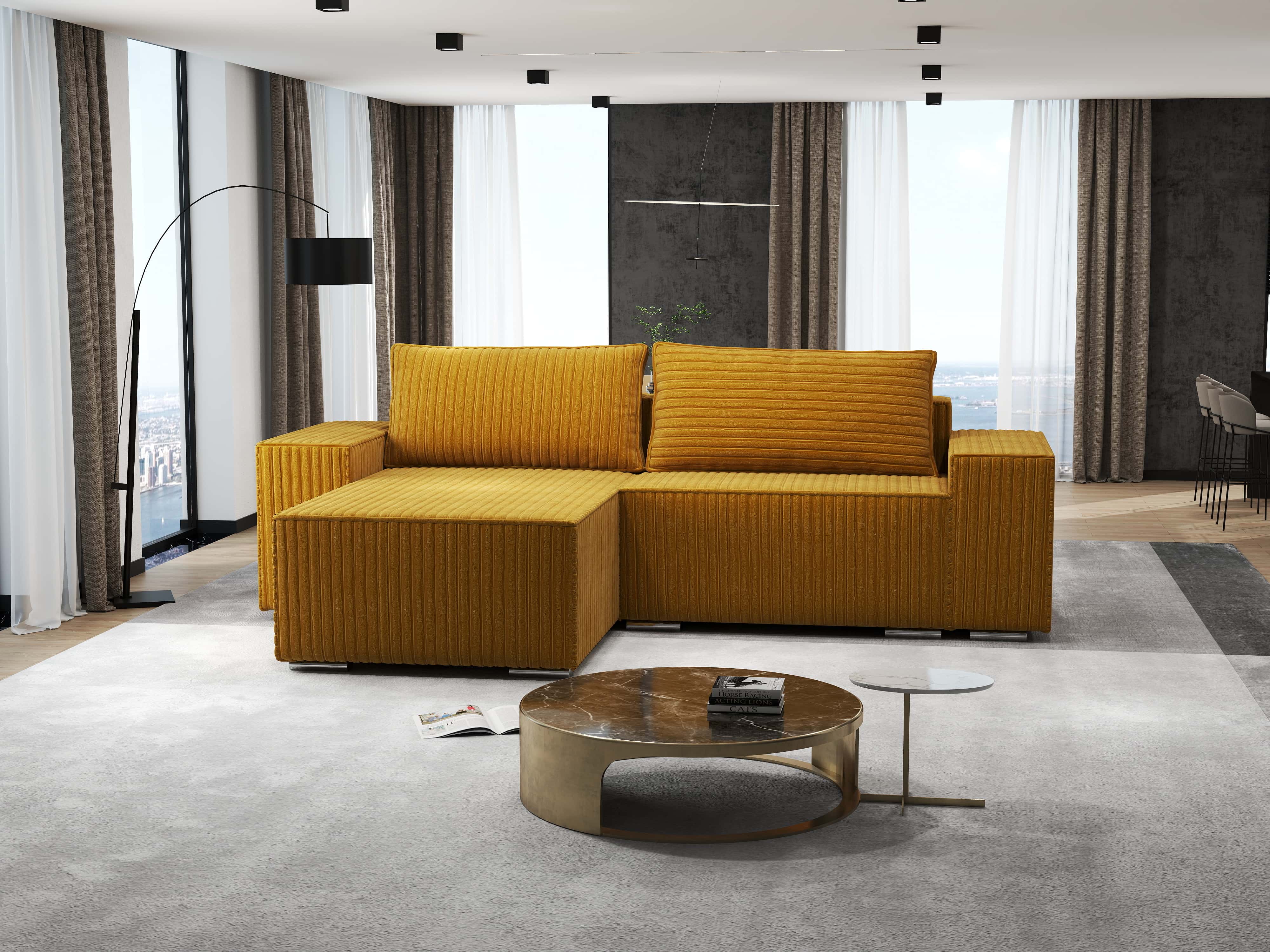 Colțar extensibil dumonde cu ladă de depozitare si sezut confortabil din spuma HR, Dream Ambience Mustar 290x185 cm Fabrica