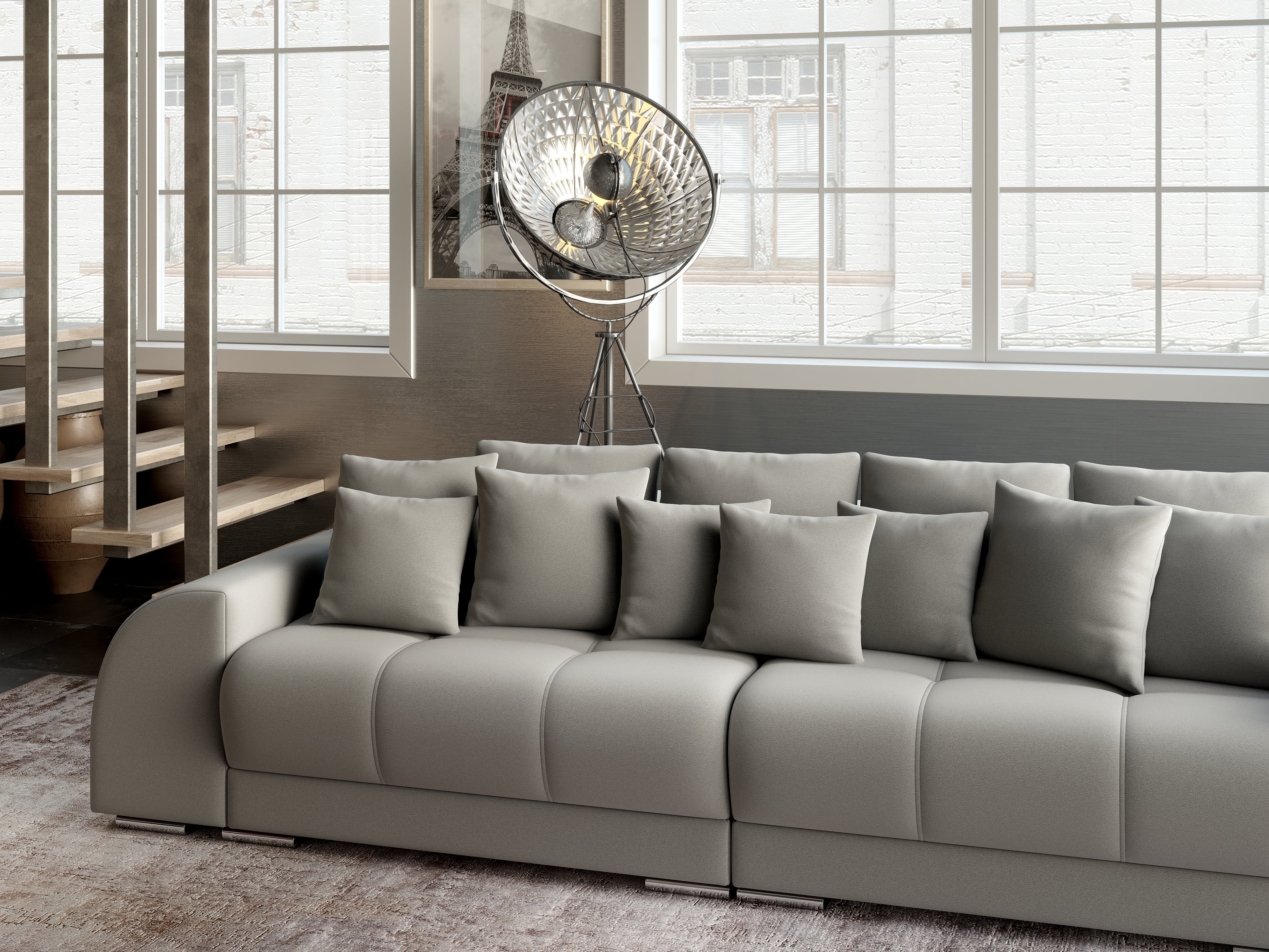 Canapea extensibilă dumonde cu 2 lăzi de depozitare si sezut confortabil din spuma HR, Verona Royal Grey 310x100 cm Fabrica