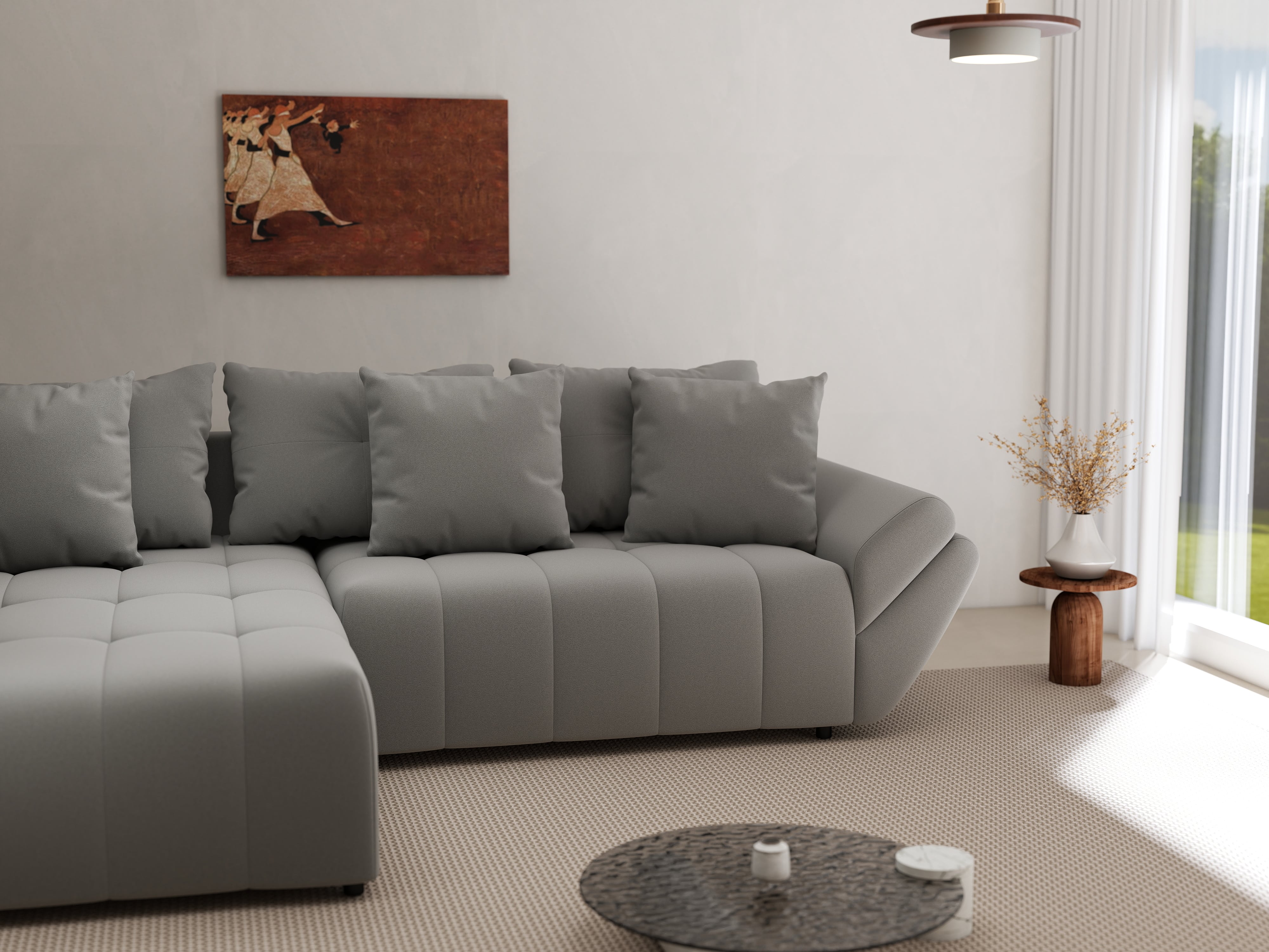 Colțar extensibil dumonde cu ladă de depozitare si sezut confortabil din spuma HR, Berlin Royal Gri 280x185 cm Fabrica