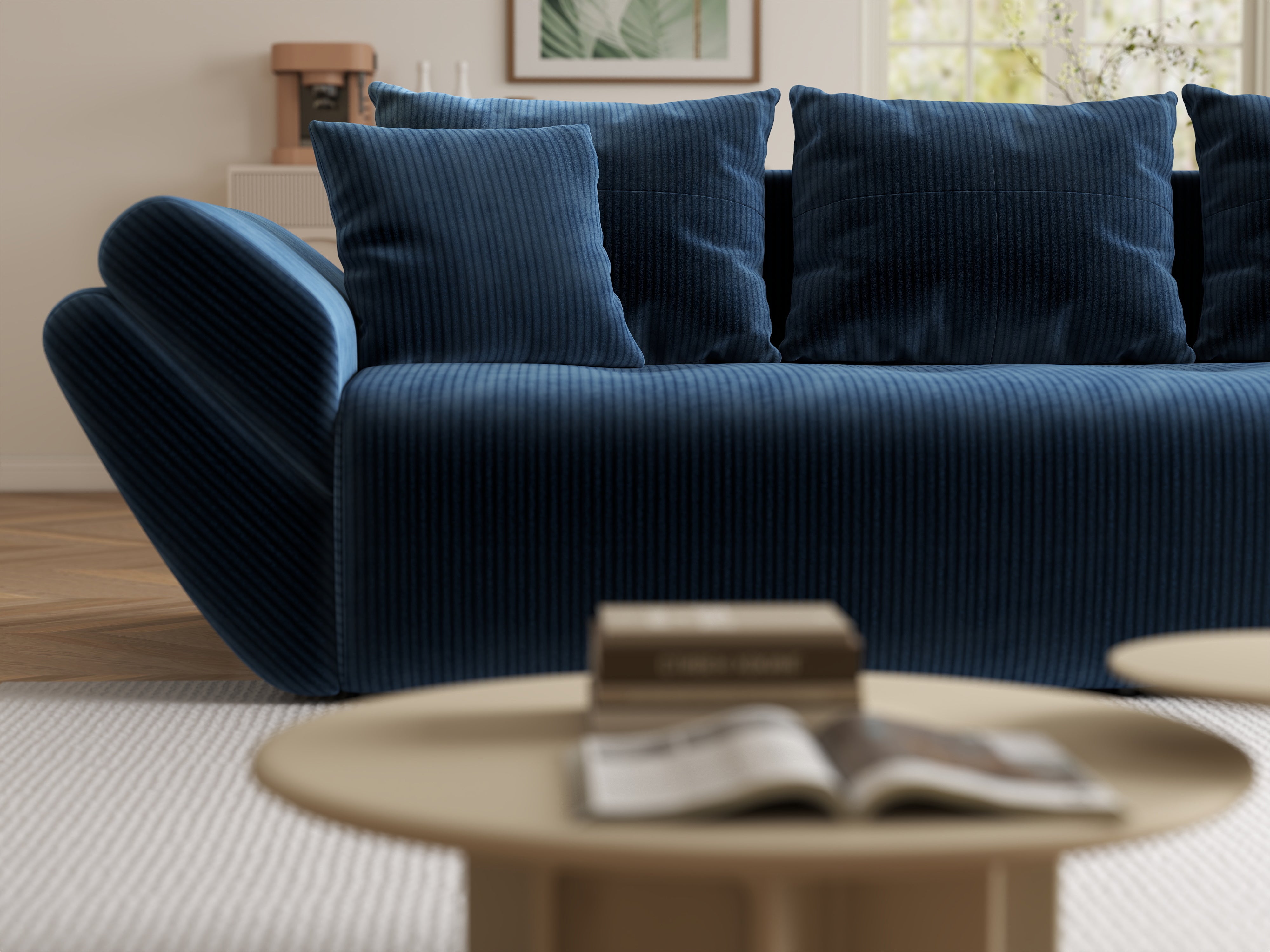 Canapea extensibilă dumonde cu ladă de depozitare si sezut confortabil din spuma HR, Berlin Zoom Blue 250x100 cm Fabrica