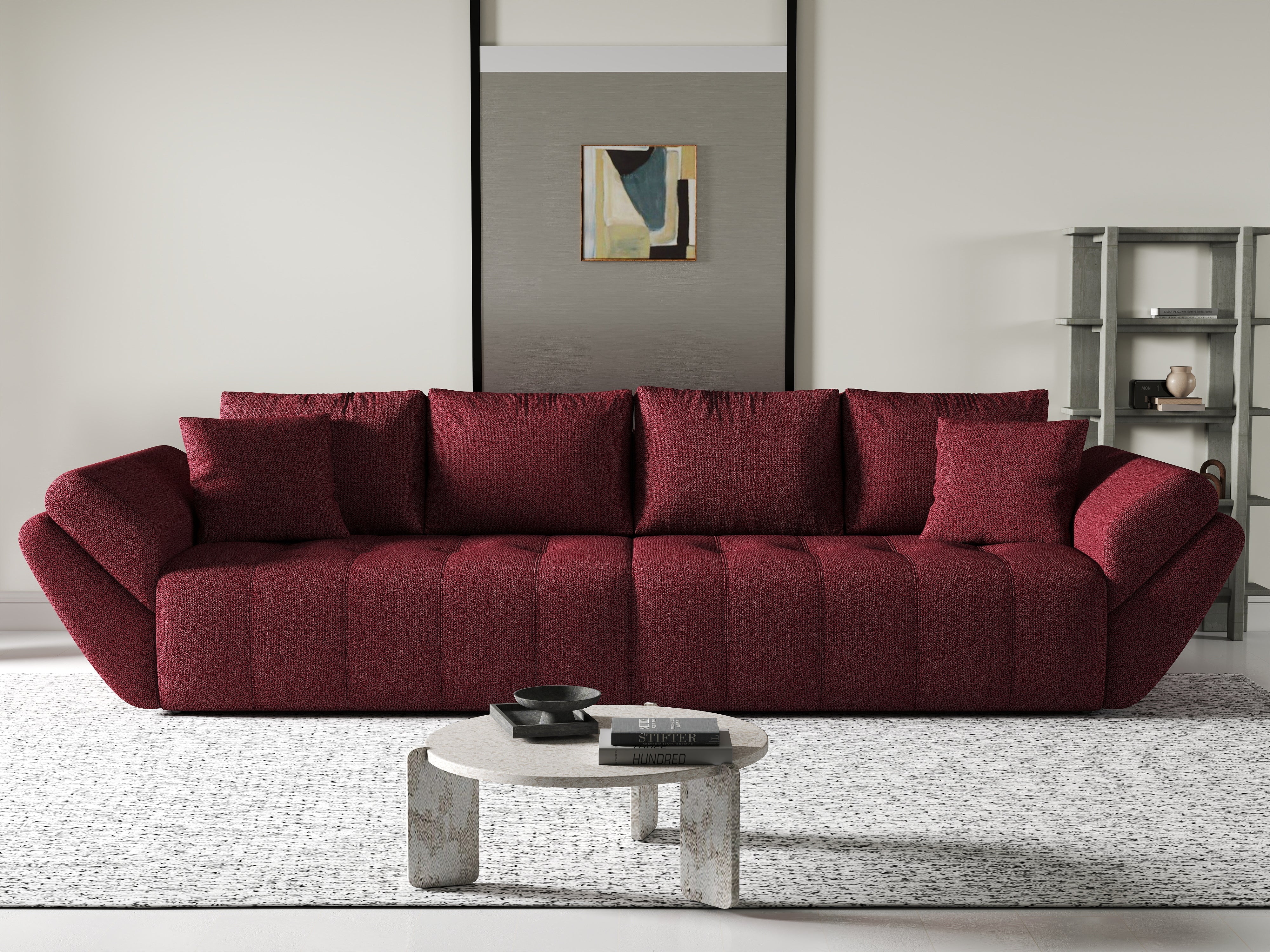 Canapea extensibilă dumonde cu ladă de depozitare si sezut confortabil din spuma HR, Berlin Enjoy Red 300x100 cm Fabrica