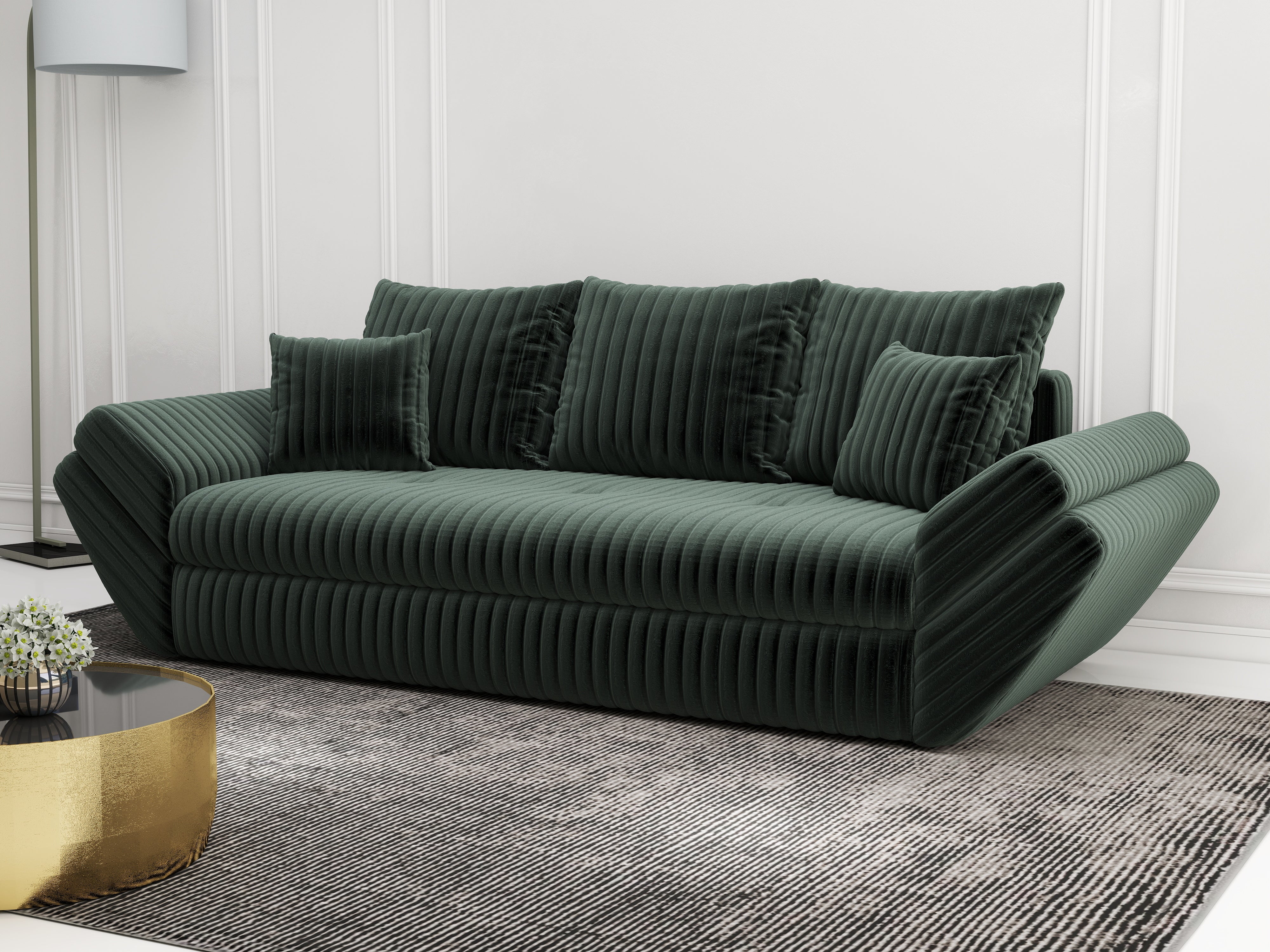 Canapea extensibilă dumonde cu ladă de depozitare si sezut confortabil din spuma HR, Loana Ambience Green 250x100 cm Fabrica