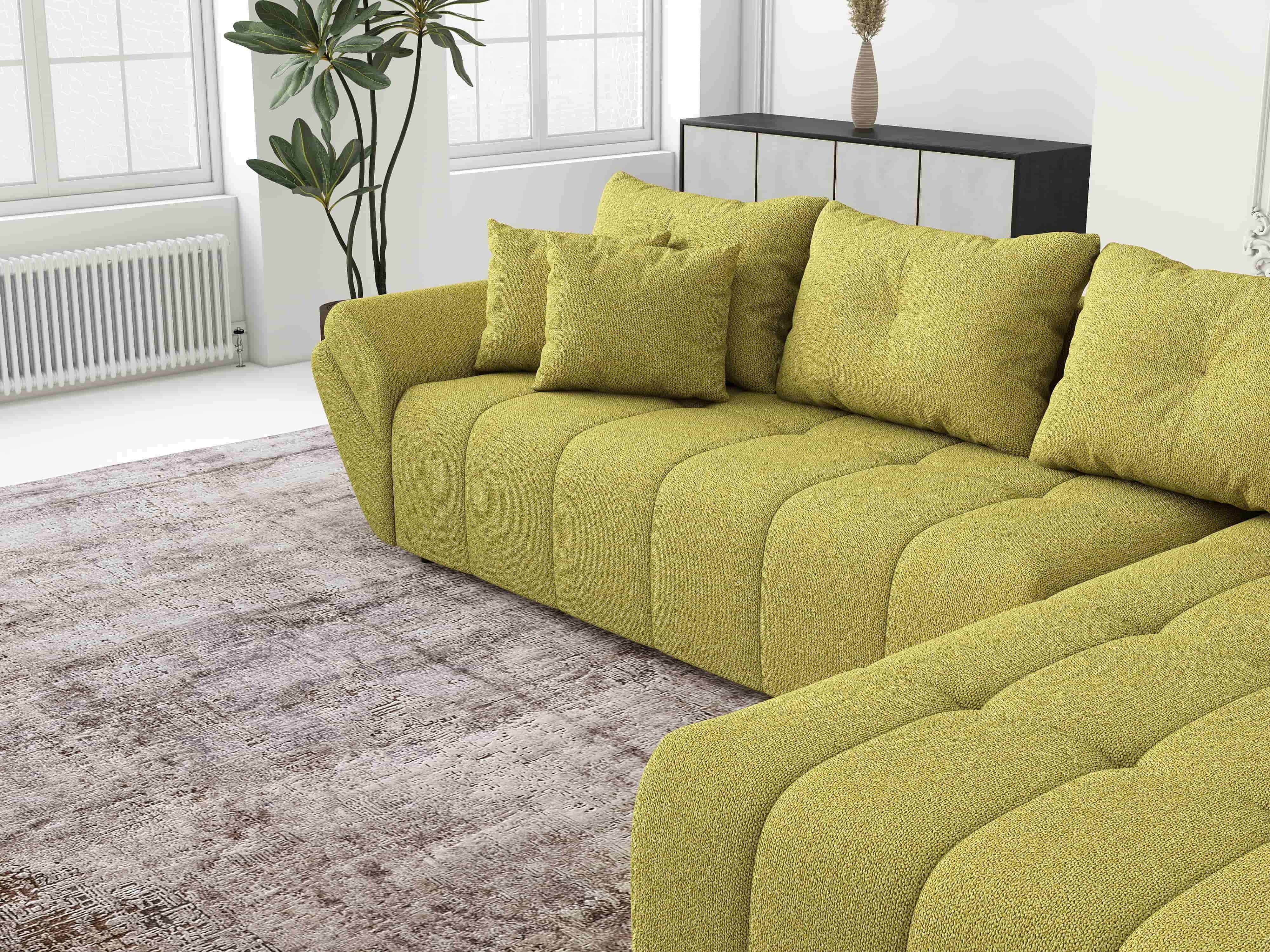 Colțar extensibil dumonde cu ladă de depozitare si sezut confortabil din spuma HR, Berlin XL Enjoy Green 350x185 cm II Fabrica