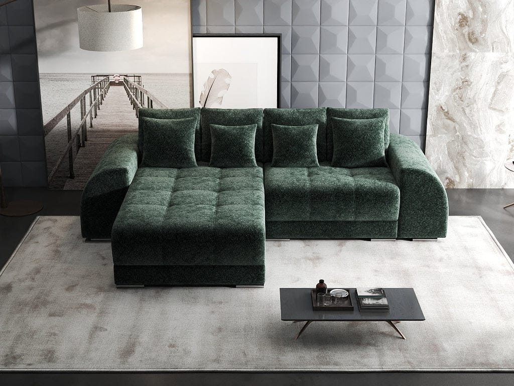 Colțar extensibil dumonde cu ladă de depozitare si sezut confortabil din spuma HR, Verona Euphoria Verde 290x185 cm Fabrica