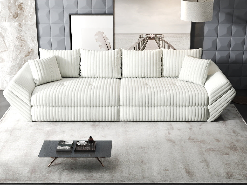 Canapea extensibilă dumonde cu ladă de depozitare si sezut confortabil din spuma HR, Loana Ambience Ivory 300x100 cm Fabrica