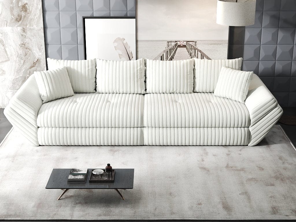 Canapea extensibilă dumonde cu ladă de depozitare si sezut confortabil din spuma HR, Loana Ambience Ivory 300x100 cm Fabrica