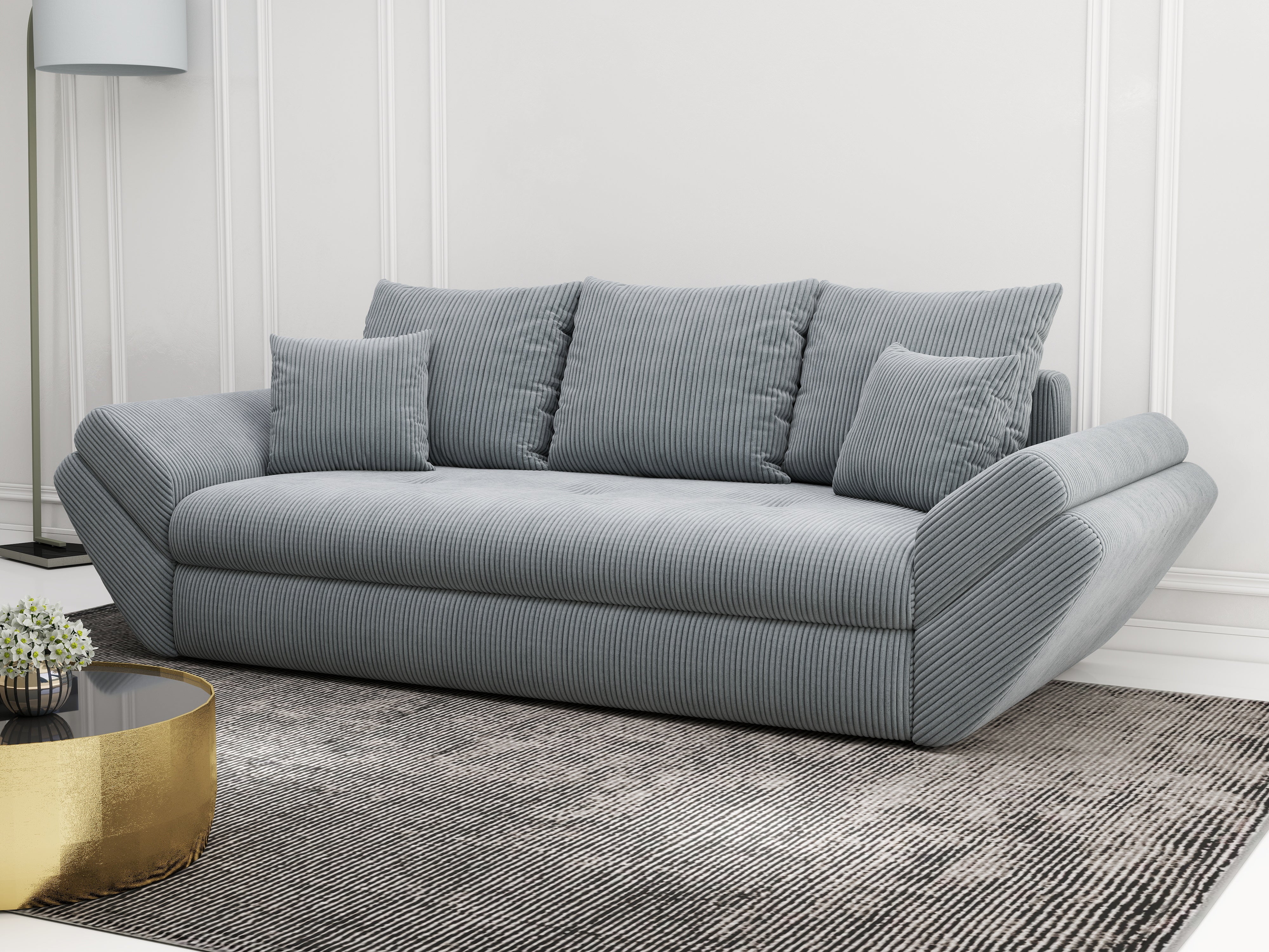 Canapea extensibilă dumonde cu ladă de depozitare si sezut confortabil din spuma HR, Loana Zoom Grey 250x100 cm Fabrica