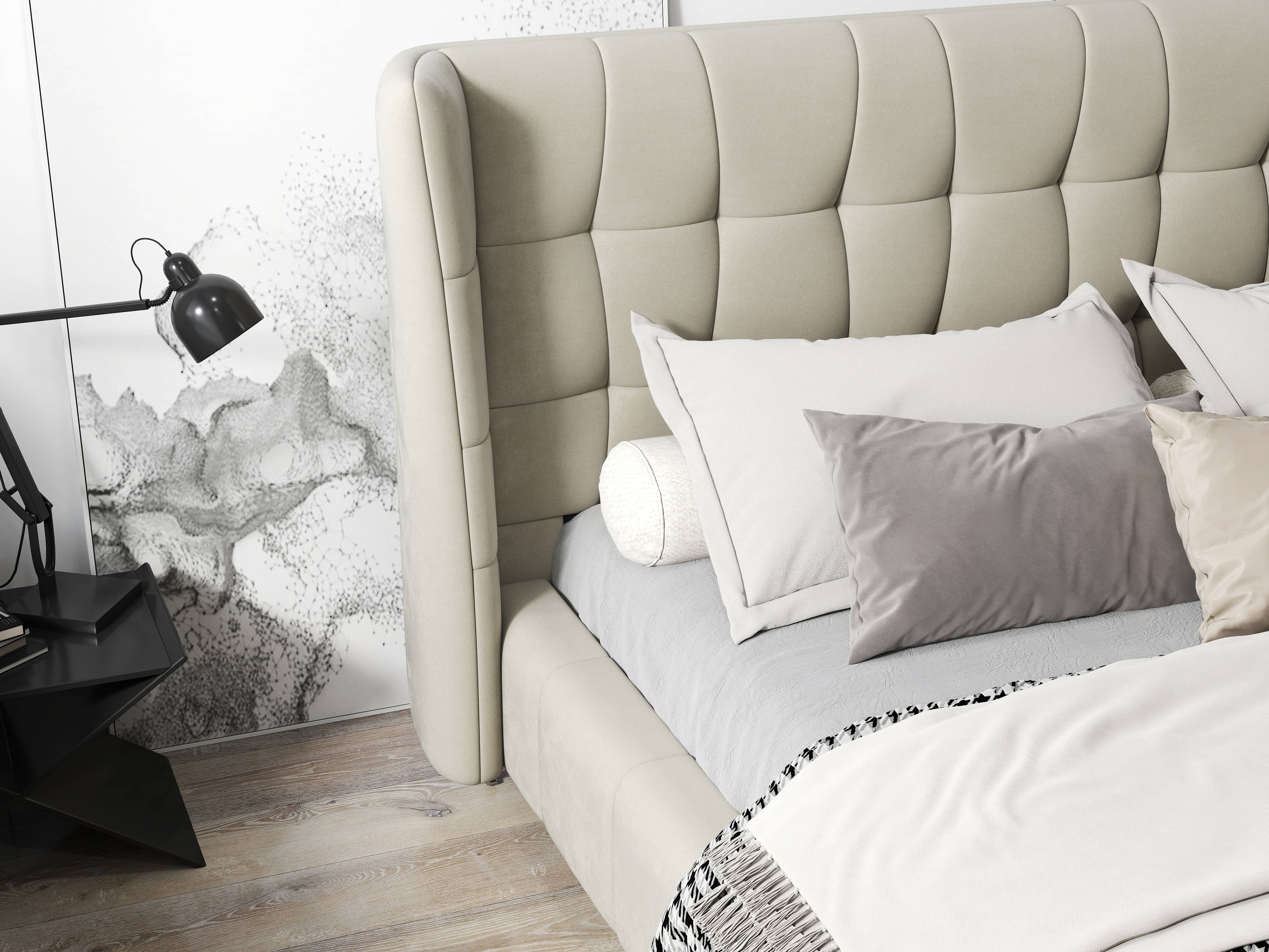 Pat dormitor dumonde, tapitat bej, Bellagio 180x200 cm, somiera fixa inclusa WLS