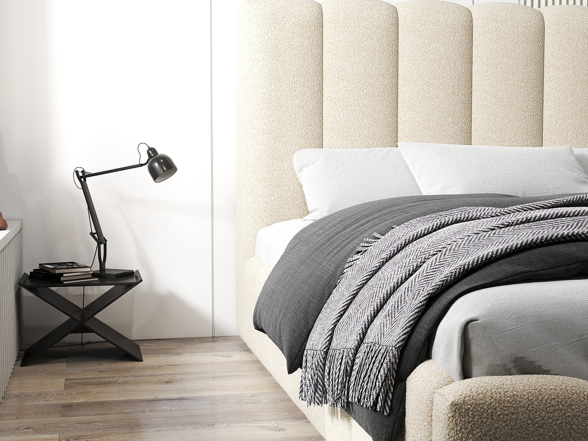 Pat dormitor dumonde, tapitat bej, Milano 160x200 cm, somiera rabatabila inclusa, spatiu depozitare