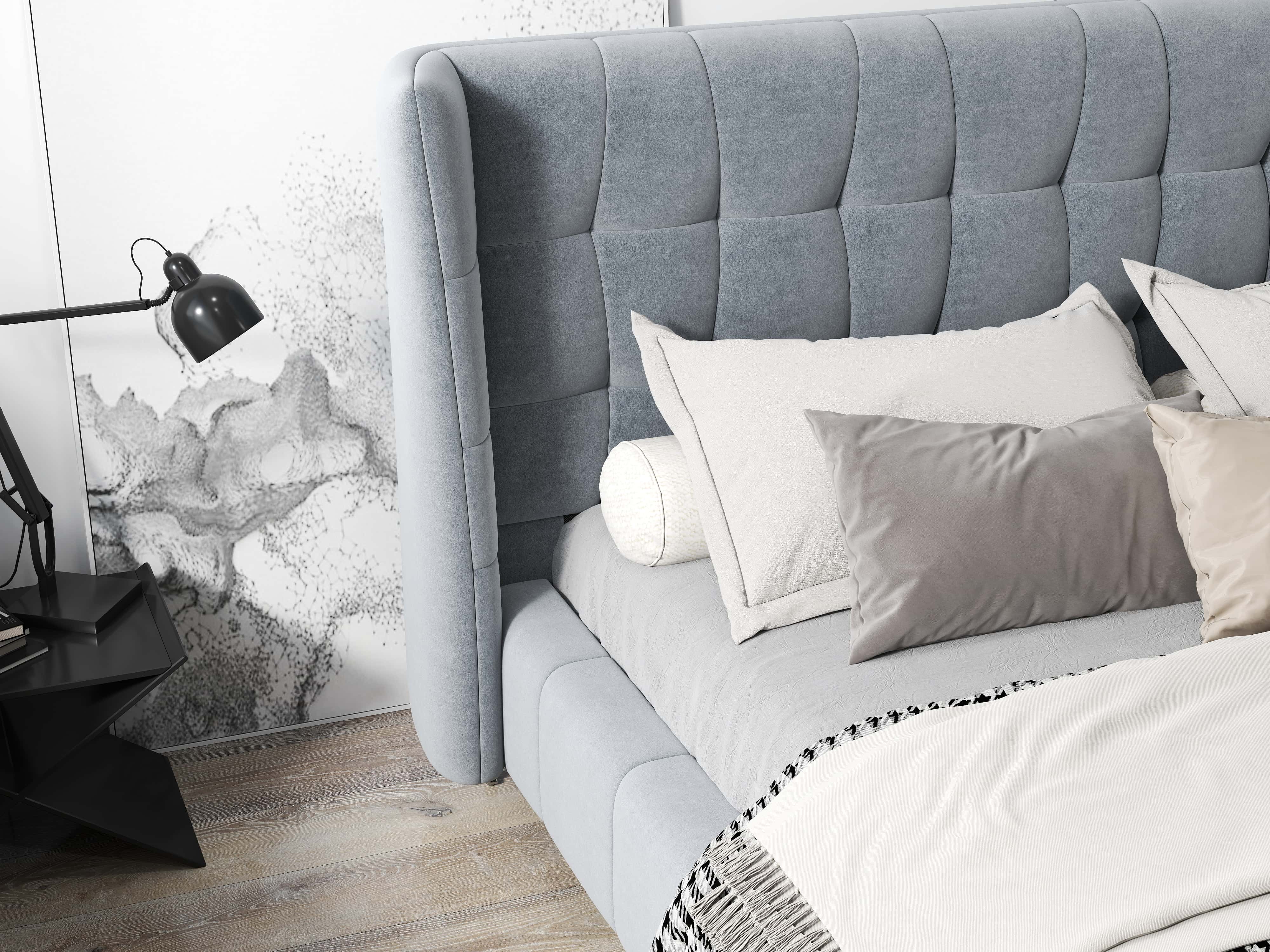 Pat dormitor dumonde, tapitat Gri, Bellagio 180x200 cm, somiera fixa inclusa WLS