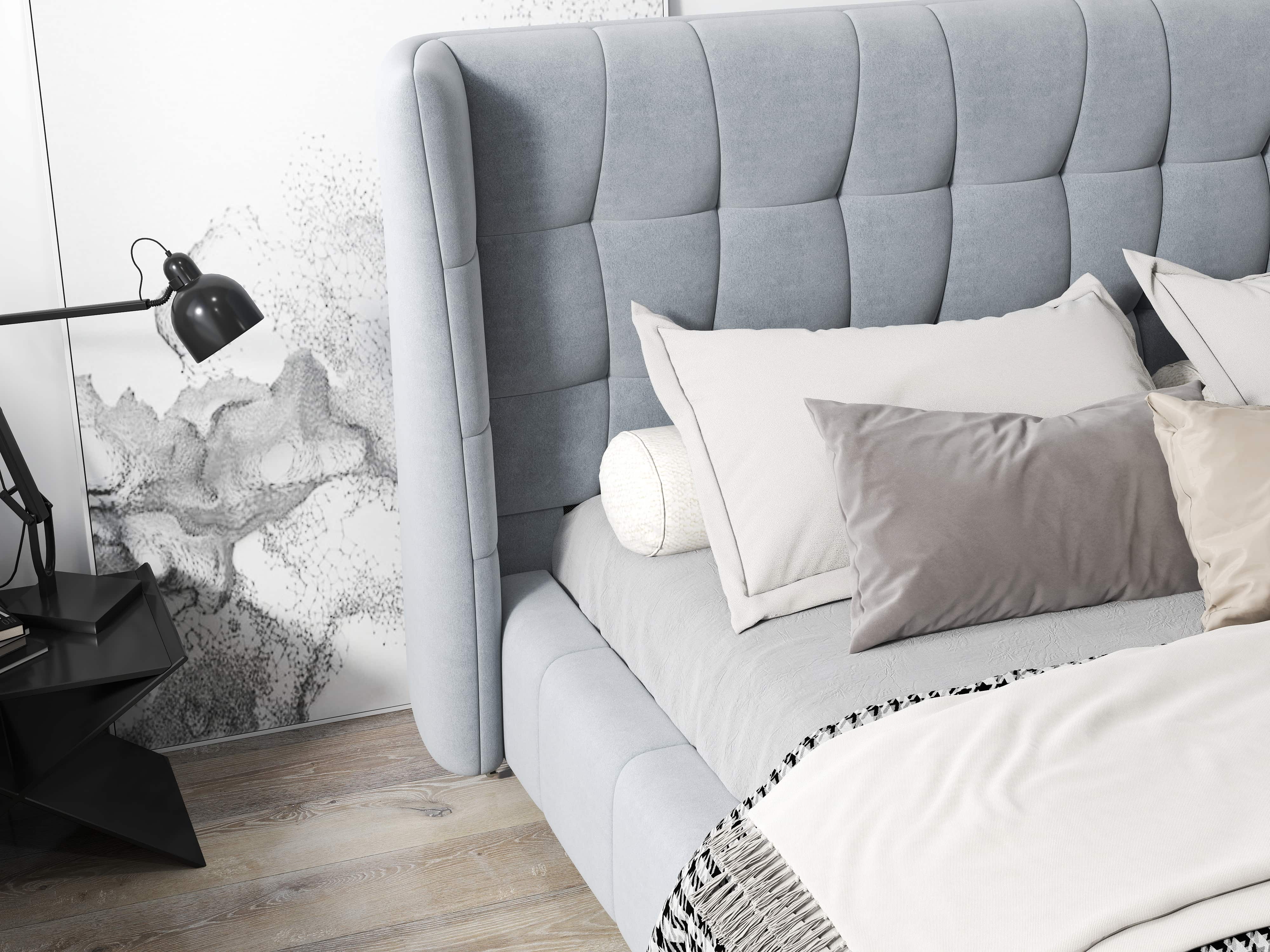 Pat dormitor dumonde, tapitat gri, Bellagio 160x200 cm, somiera fixa inclusa WLS