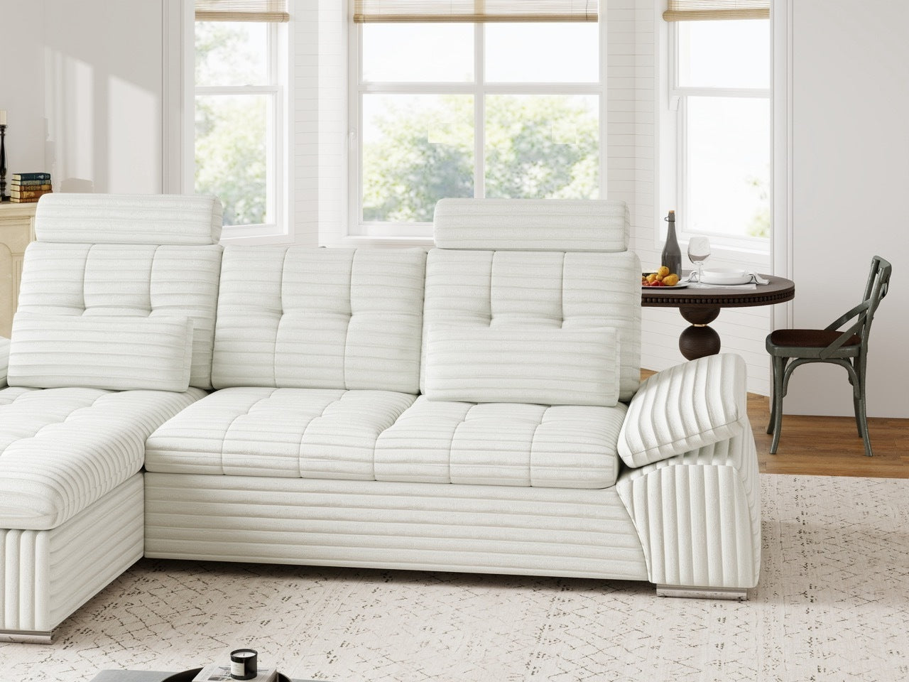 Colțar extensibil dumonde cu ladă de depozitare și șezut confortabil din spumă HR, Merkur Ambience Alb 270x168 cm