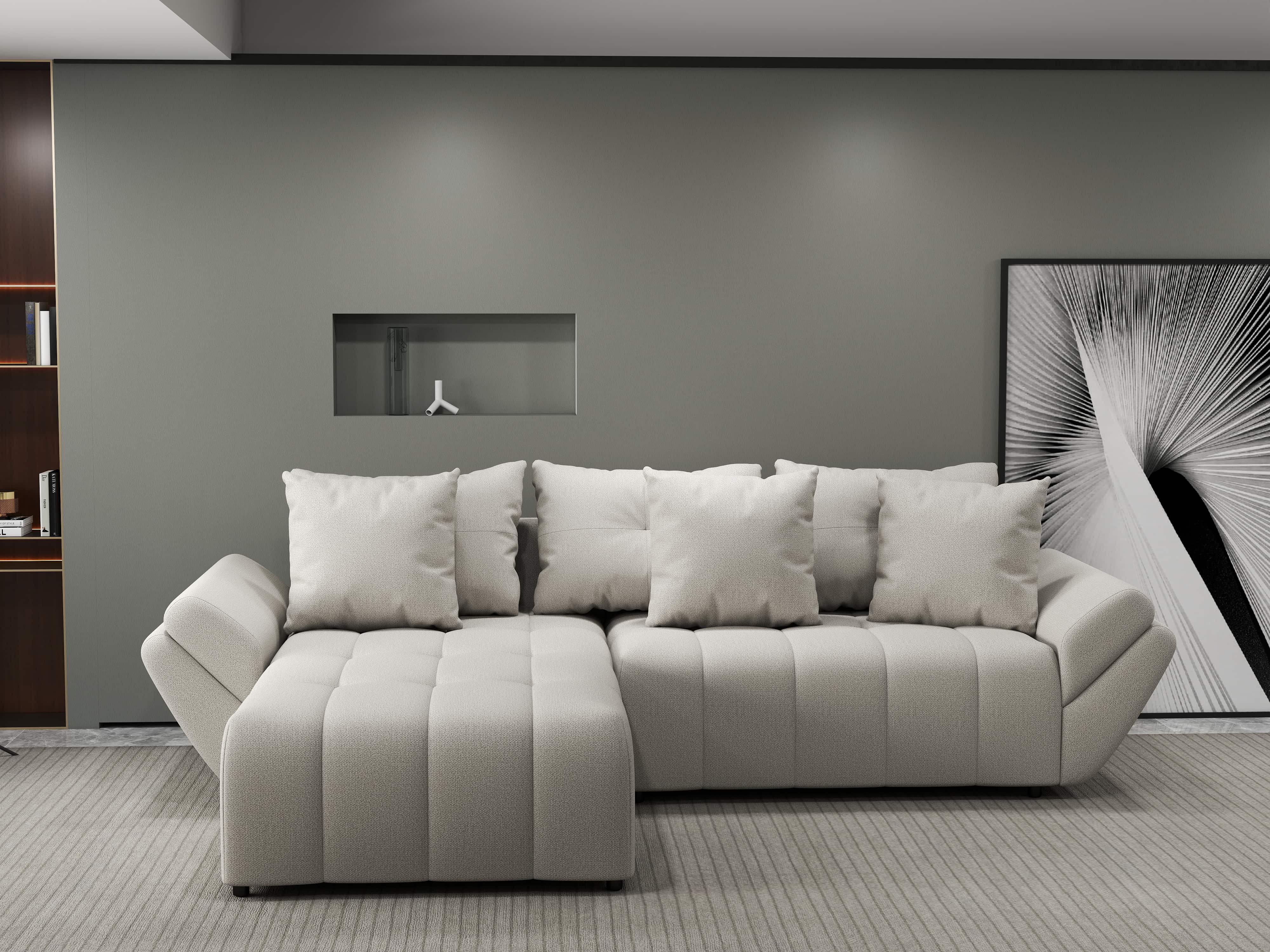 Colțar extensibil dumonde cu ladă de depozitare si sezut confortabil din spuma HR, Berlin Enjoy Bej 280x185 cm Fabrica