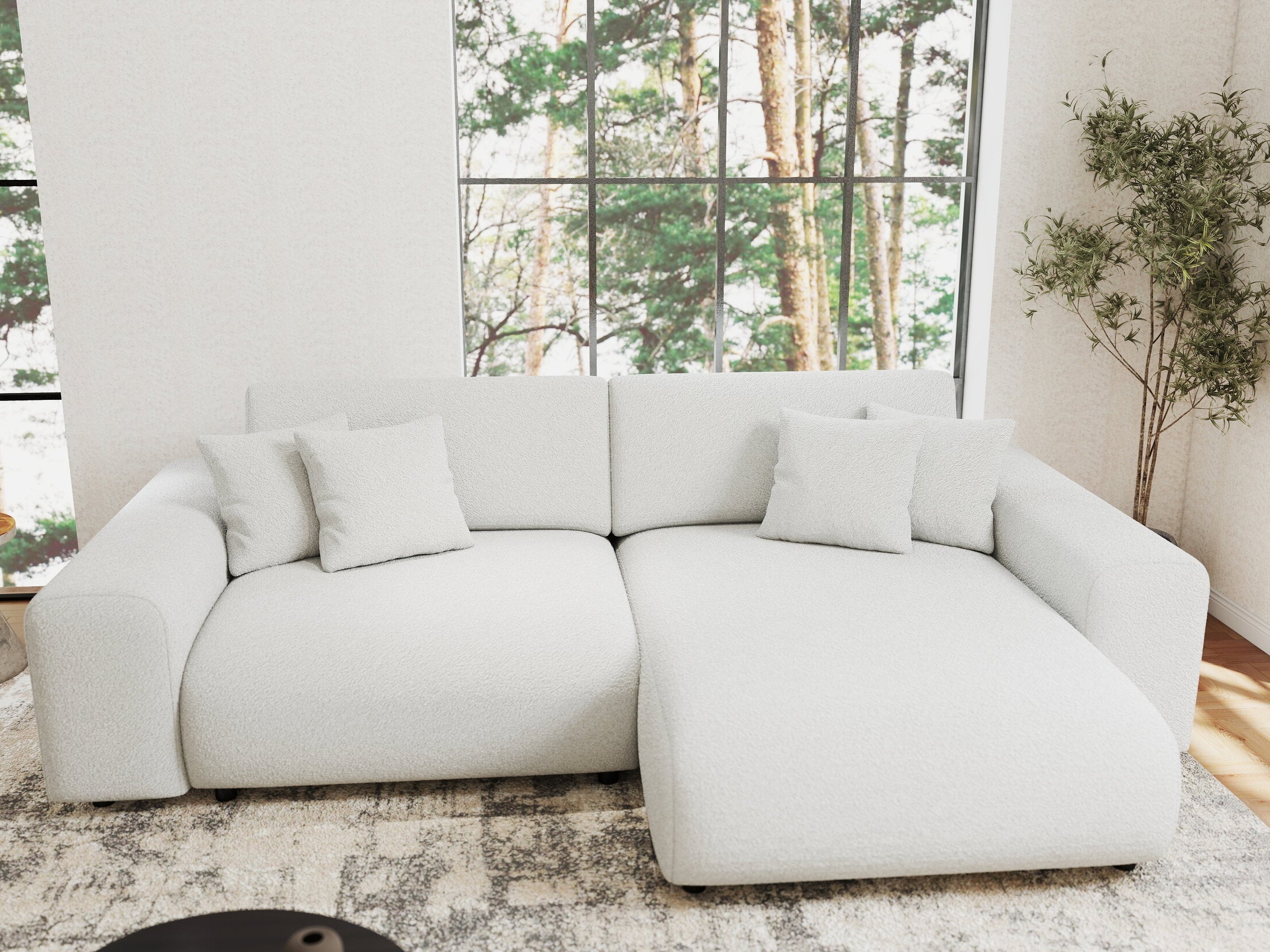 Colțar extensibil dumonde cu ladă de depozitare si sezut confortabil din spuma HR, Sarina Euphoria Alb 255x168 cm II