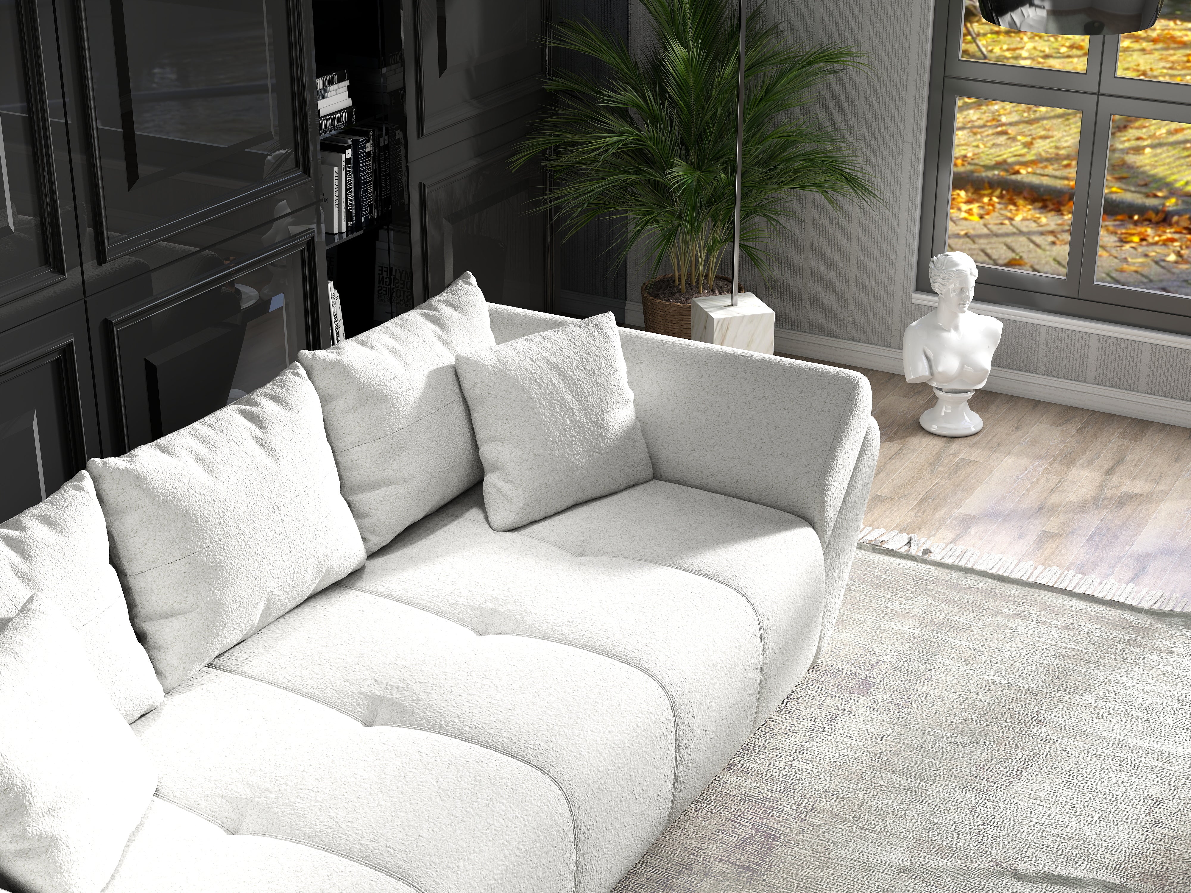 Canapea extensibilă dumonde cu ladă de depozitare si sezut confortabil din spuma HR, Berlin Euphoria Ivory 250x100 cm Fabrica