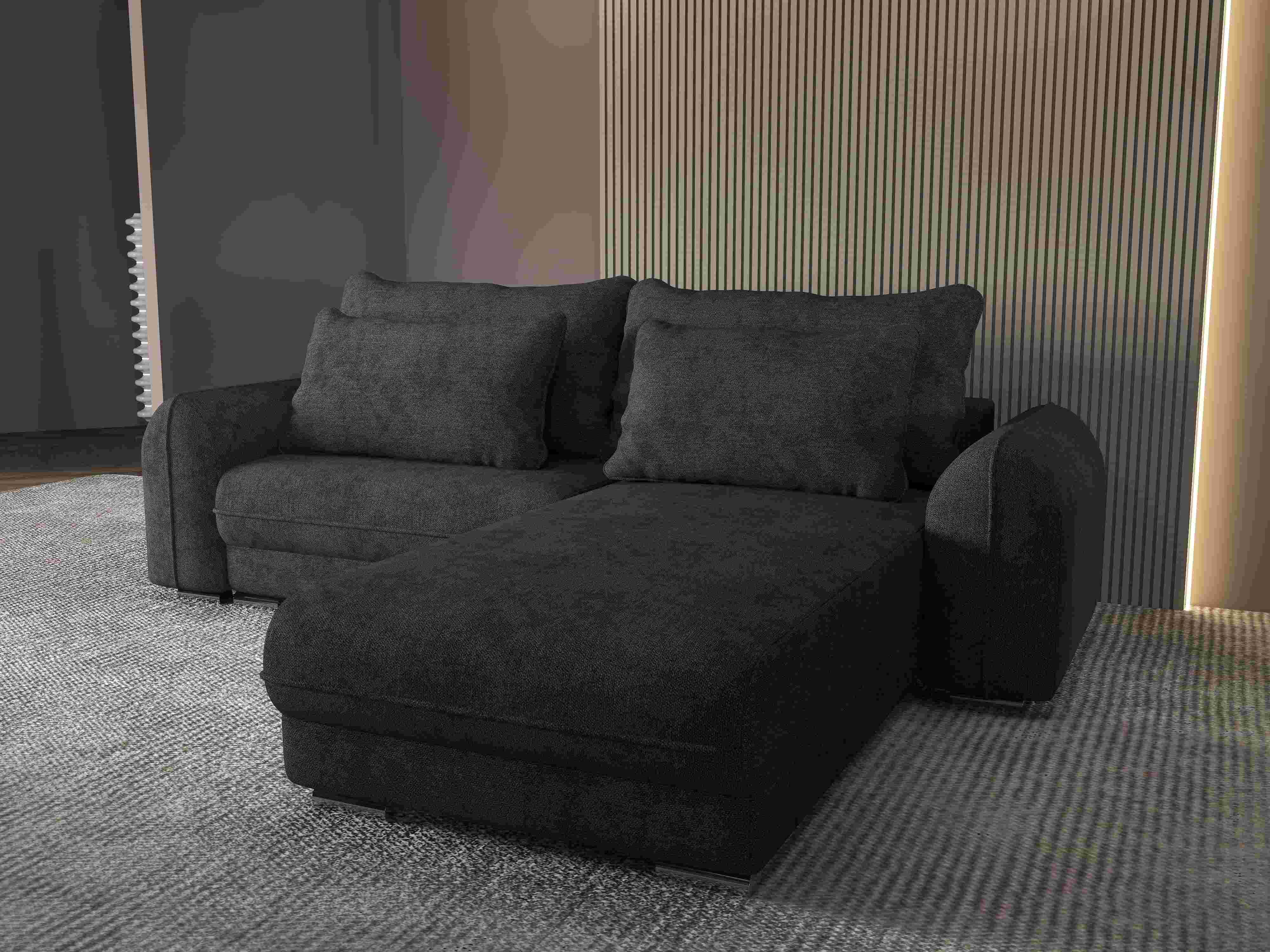 Colțar extensibil dumonde cu ladă de depozitare si sezut confortabil din spuma HR, Denver Enjoy Negru 275x185 cm II Fabrica