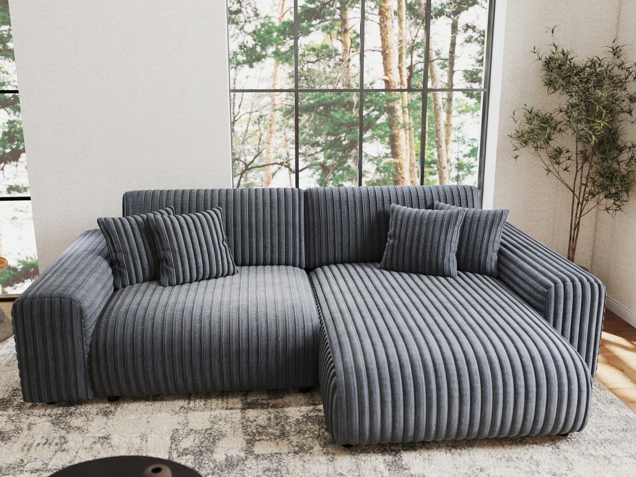 Colțar extensibil dumonde cu ladă de depozitare si sezut confortabil din spuma HR, Sarina Ambience Gri 255x168 cm II