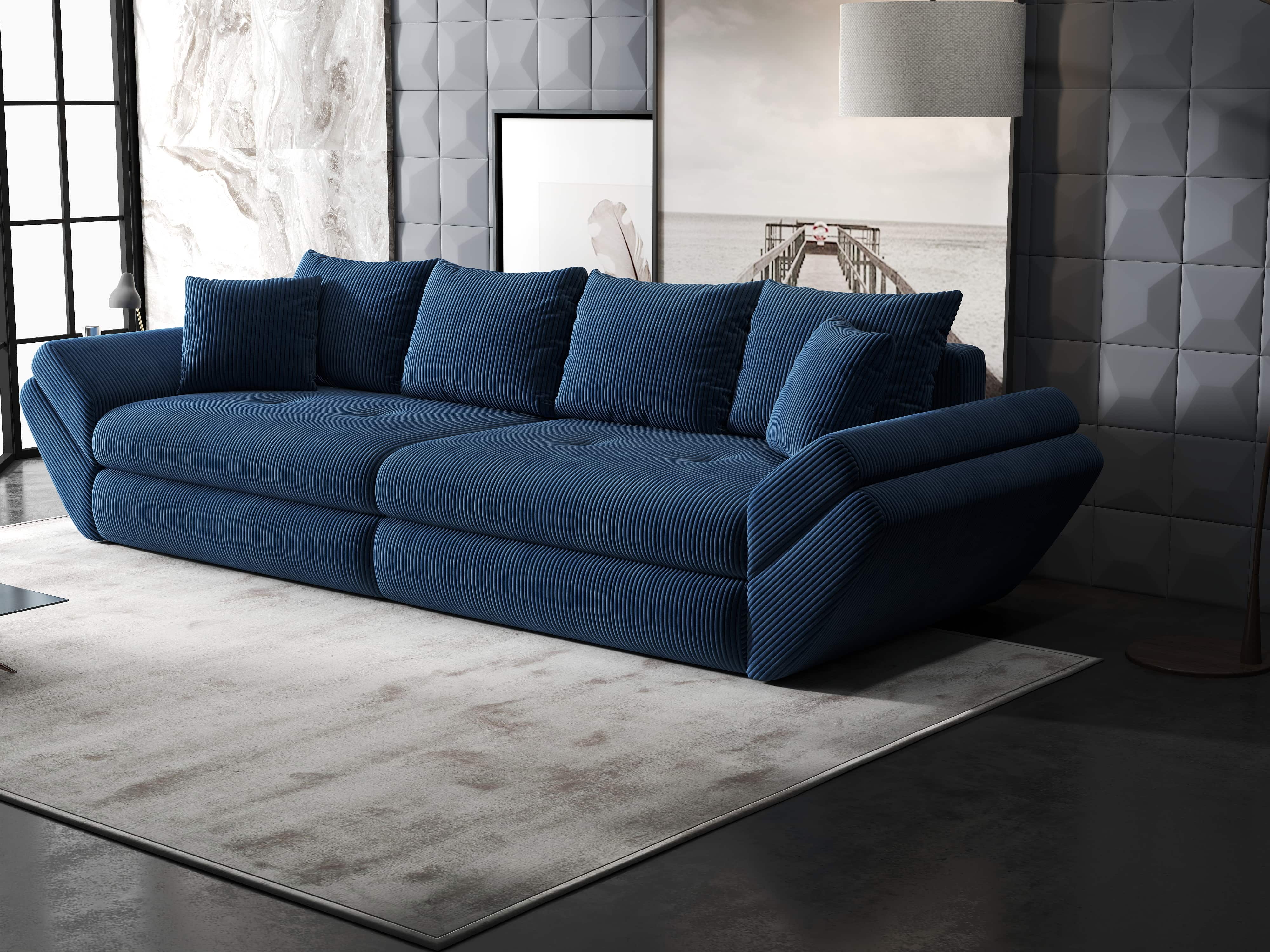 Canapea extensibilă dumonde cu ladă de depozitare si sezut confortabil din spuma HR, Loana Zoom Albastru 300x100 cm Fabrica