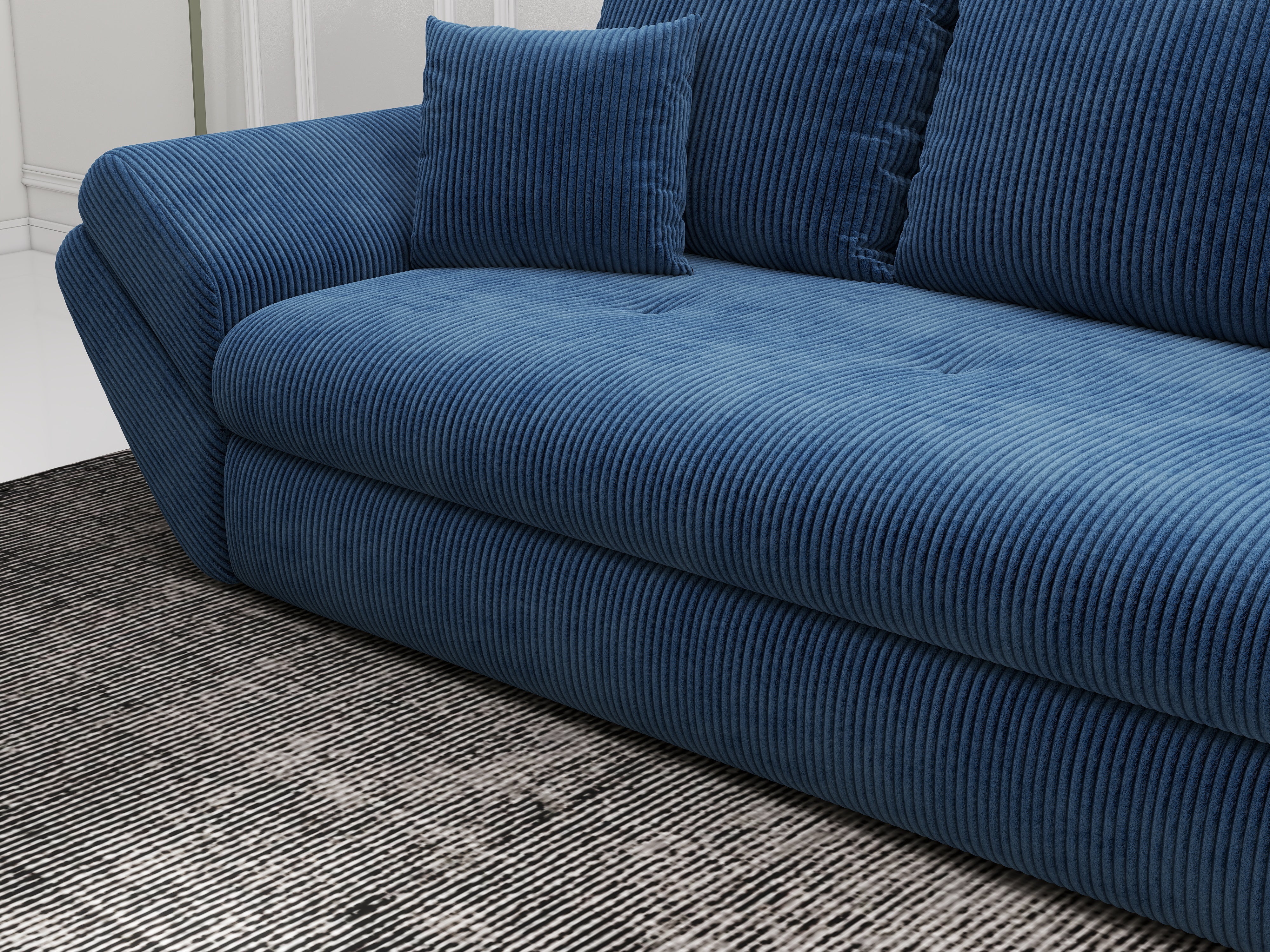 Canapea extensibilă dumonde cu ladă de depozitare si sezut confortabil din spuma HR, Loana Zoom Blue 250x100 cm Fabrica