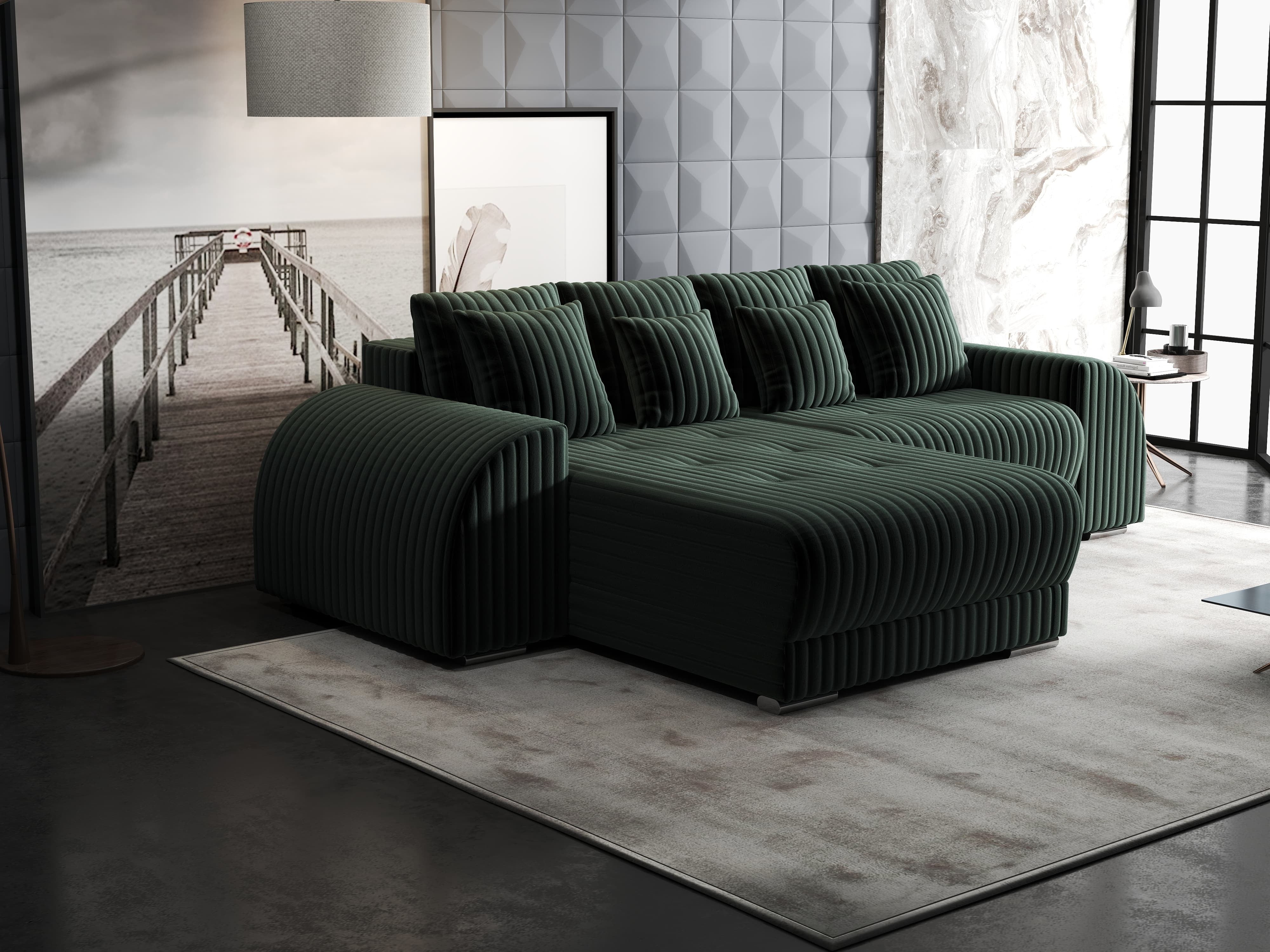 Colțar extensibil dumonde cu ladă de depozitare si sezut confortabil din spuma HR, Verona Ambience Verde 290x185 cm Fabrica