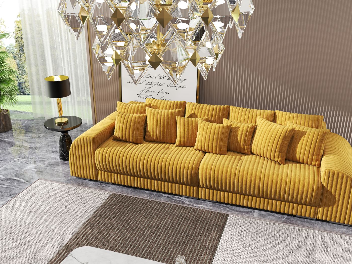 Canapea extensibilă dumonde cu 2 lăzi de depozitare si sezut confortabil din spuma HR, Verona Ambiance Mustar 310x100 cm Fabrica