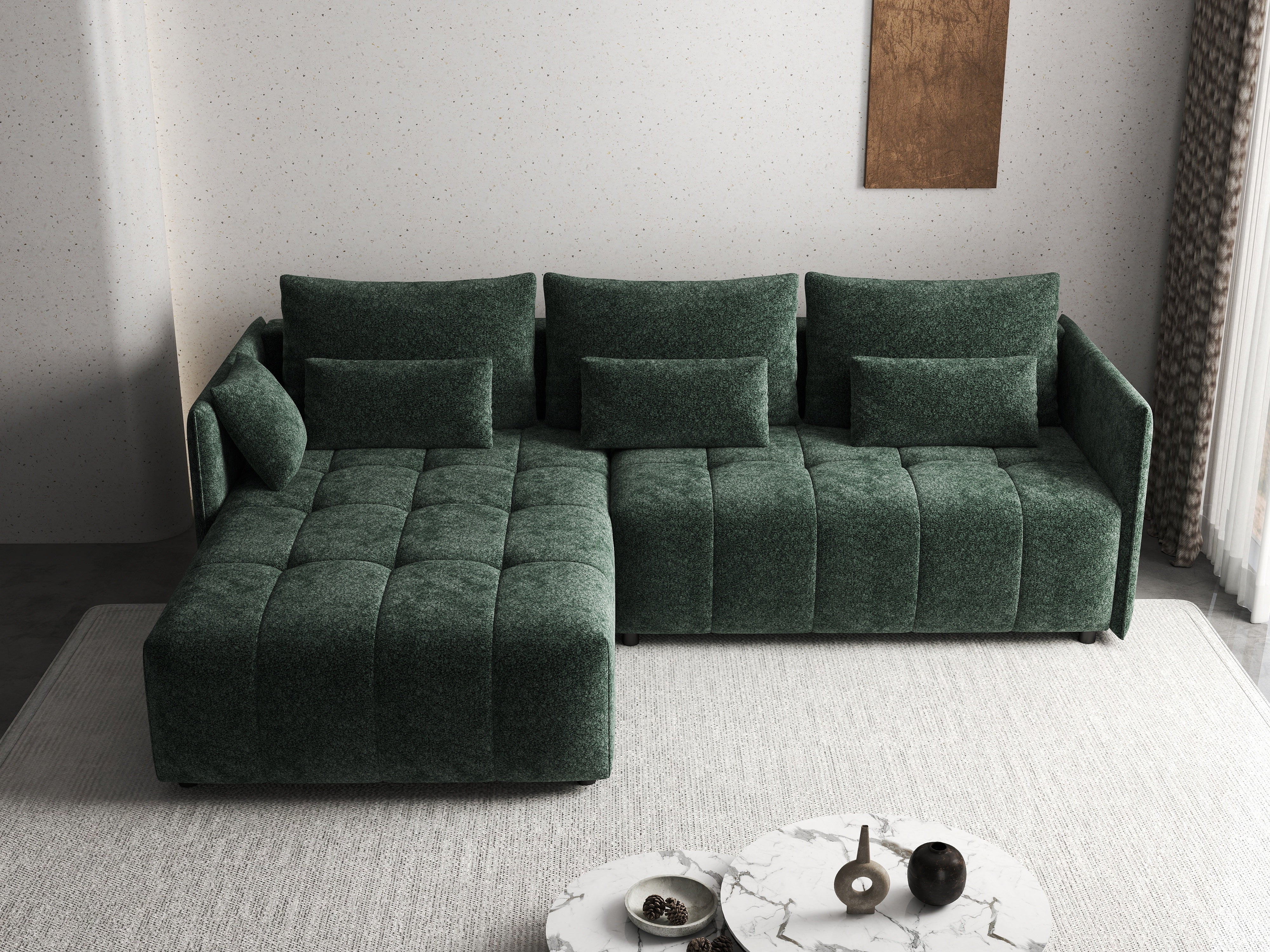 Colțar extensibil dumonde cu ladă de depozitare si sezut confortabil din spuma HR, Malta Euphoria Green II 235x185 cm Fabrica