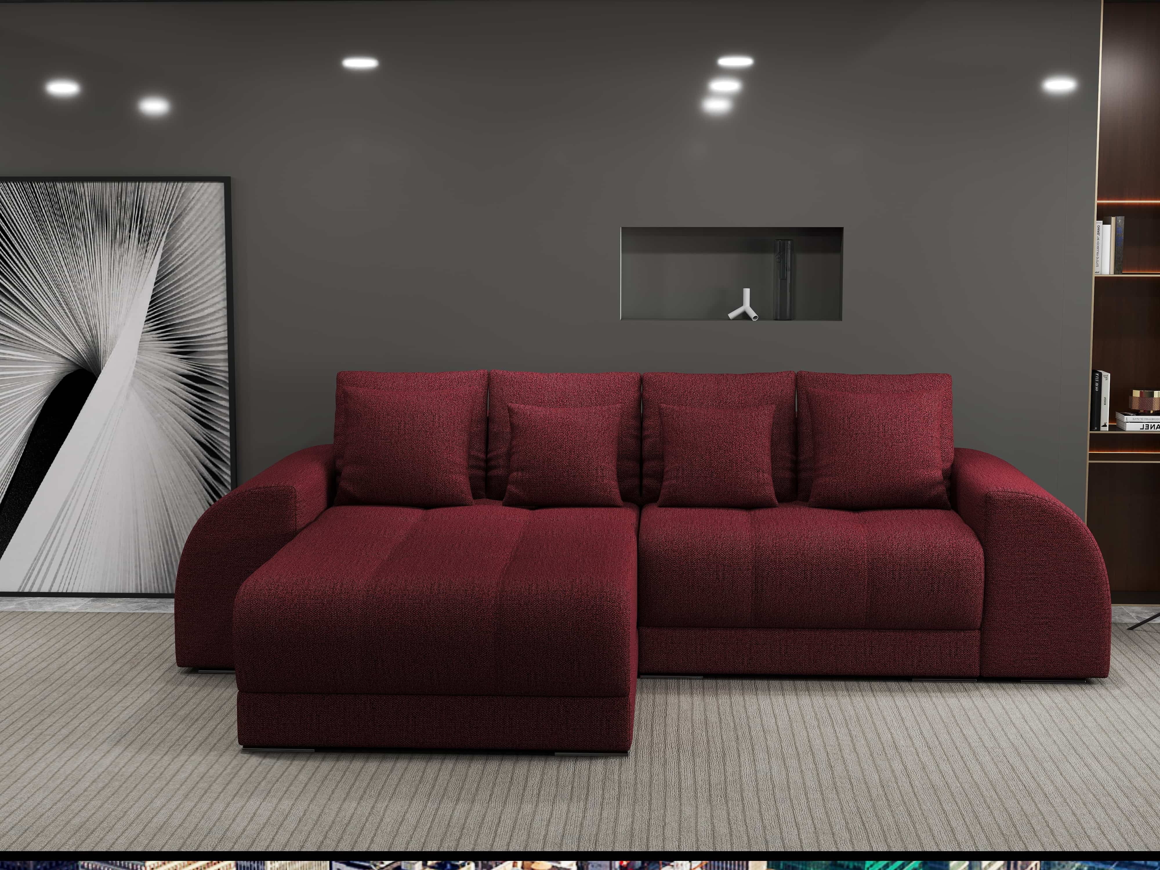 Colțar extensibil dumonde cu ladă de depozitare si sezut confortabil din spuma HR, Verona Enjoy Rosu 290x185 cm Fabrica