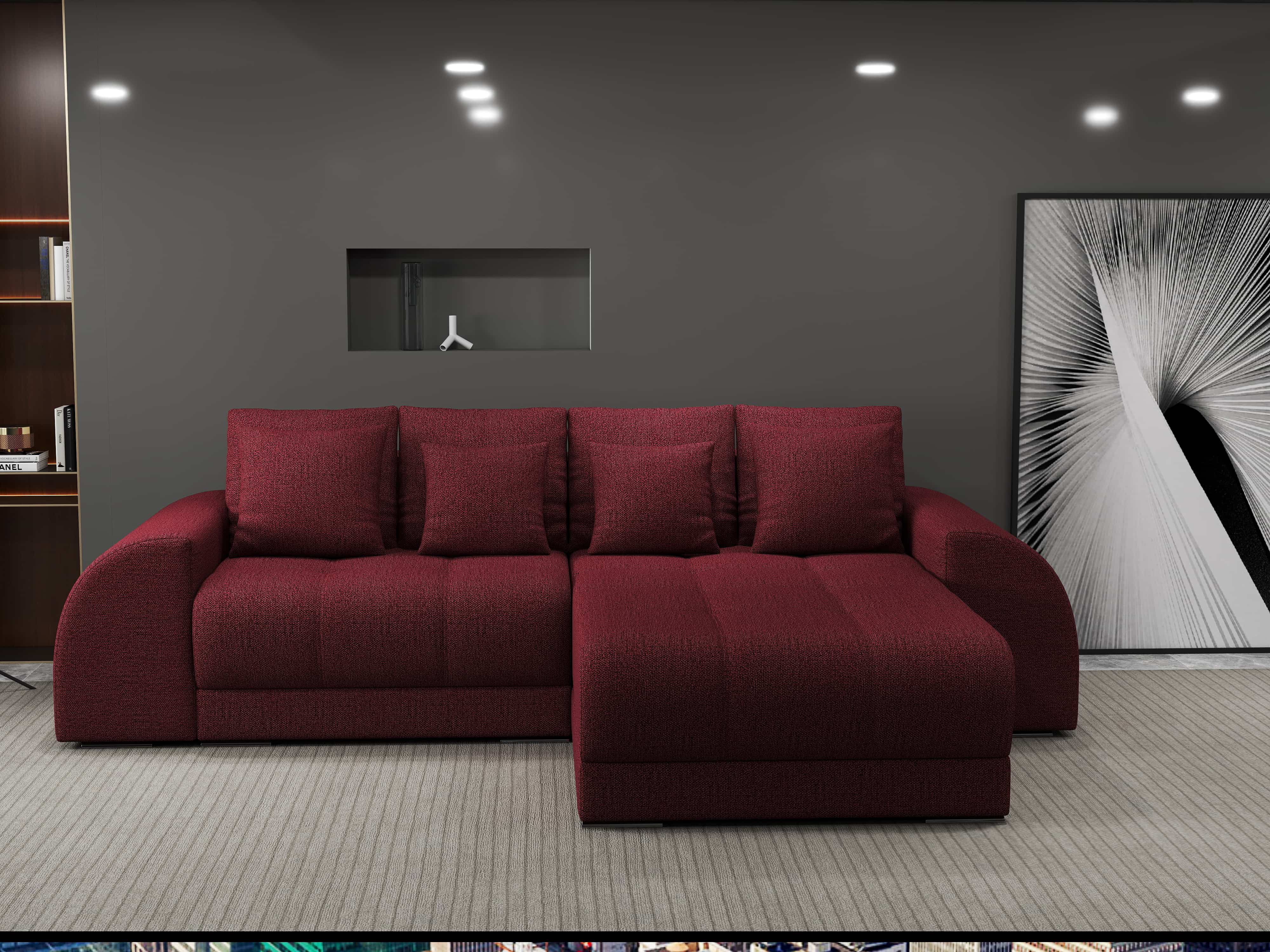 Colțar extensibil dumonde cu ladă de depozitare si sezut confortabil din spuma HR, Verona Enjoy Rosu II 290x185 cm Fabrica