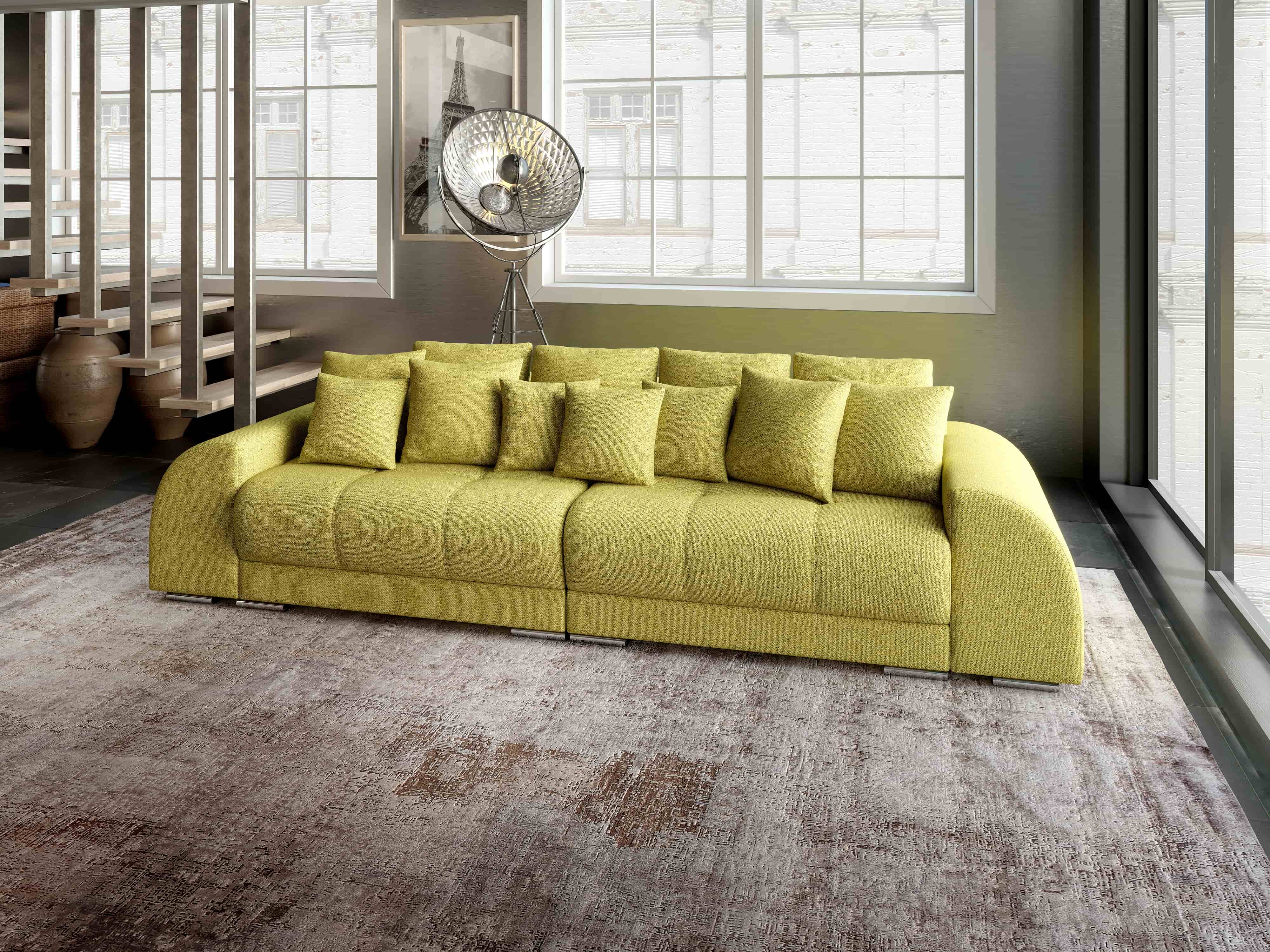 Canapea extensibilă dumonde cu 2 lăzi de depozitare si sezut confortabil din spuma HR, Big Sofa Verona Green Lux 310x100 cm Fabrica