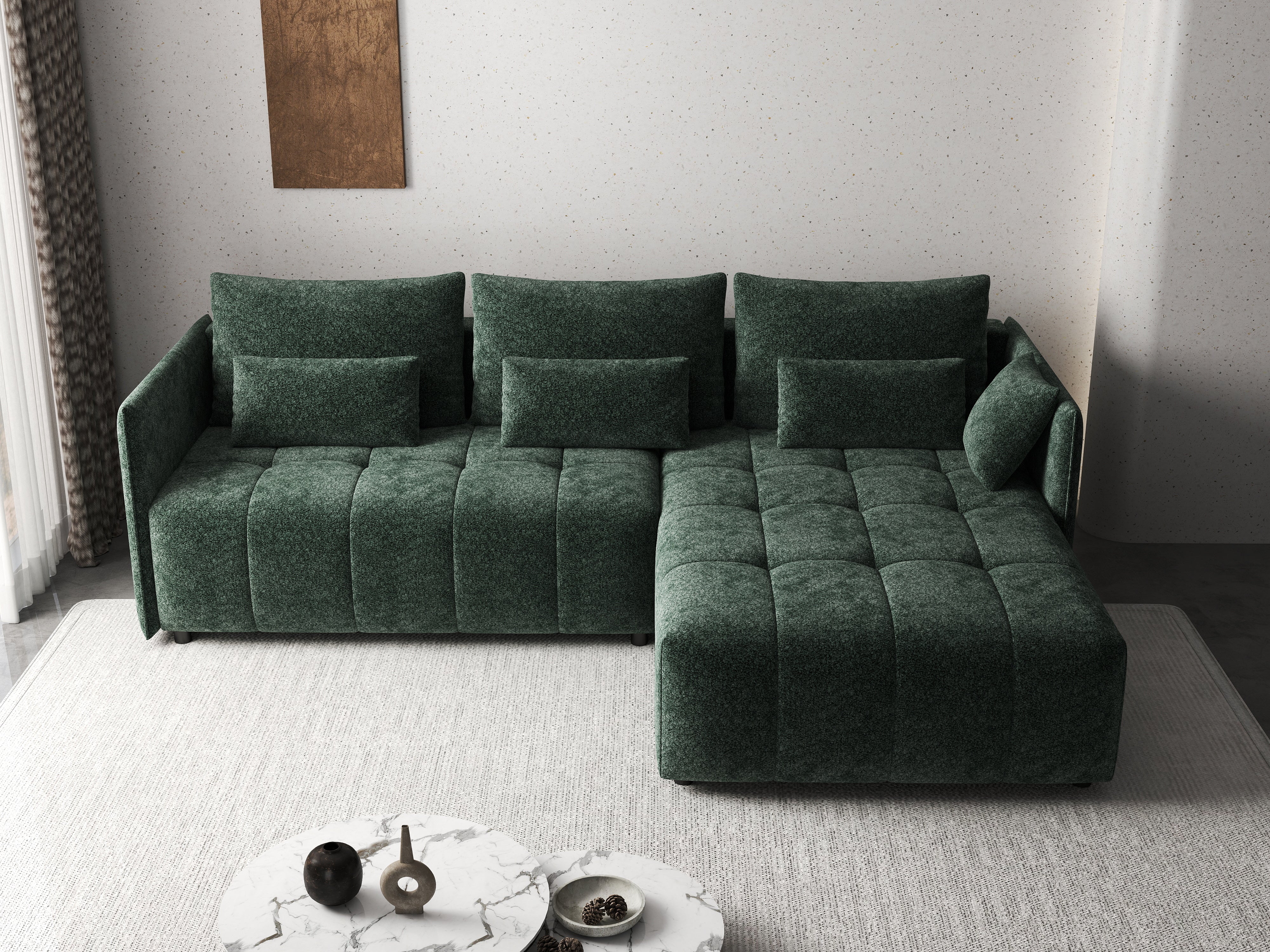 Colțar extensibil dumonde cu ladă de depozitare si sezut confortabil din spuma HR, Malta Euphoria Green 235x185 cm Fabrica