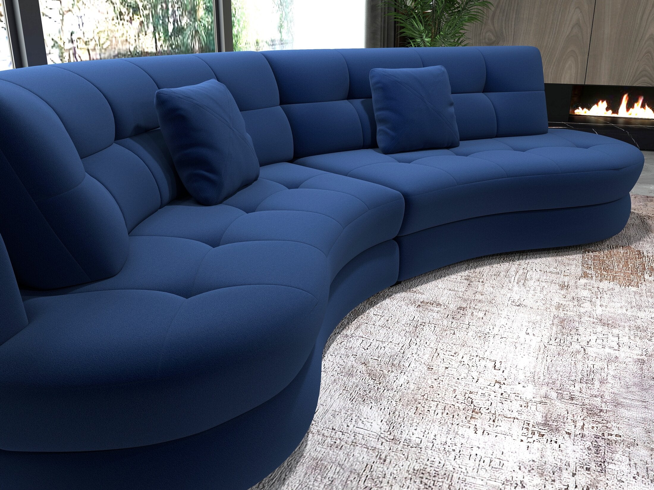 Canapea semirotunda dumonde cu șezut confortabil din spumă HR, Roma Royal Albastru Navy 300x160 cm