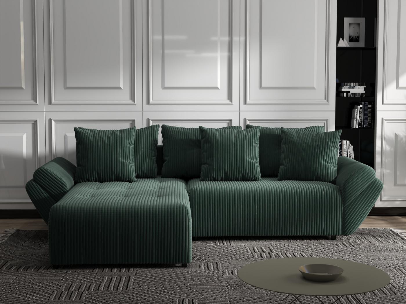 Colțar extensibil dumonde cu ladă de depozitare si sezut confortabil din spuma HR, Berlin Ambience Verde 280x185 cm Fabrica