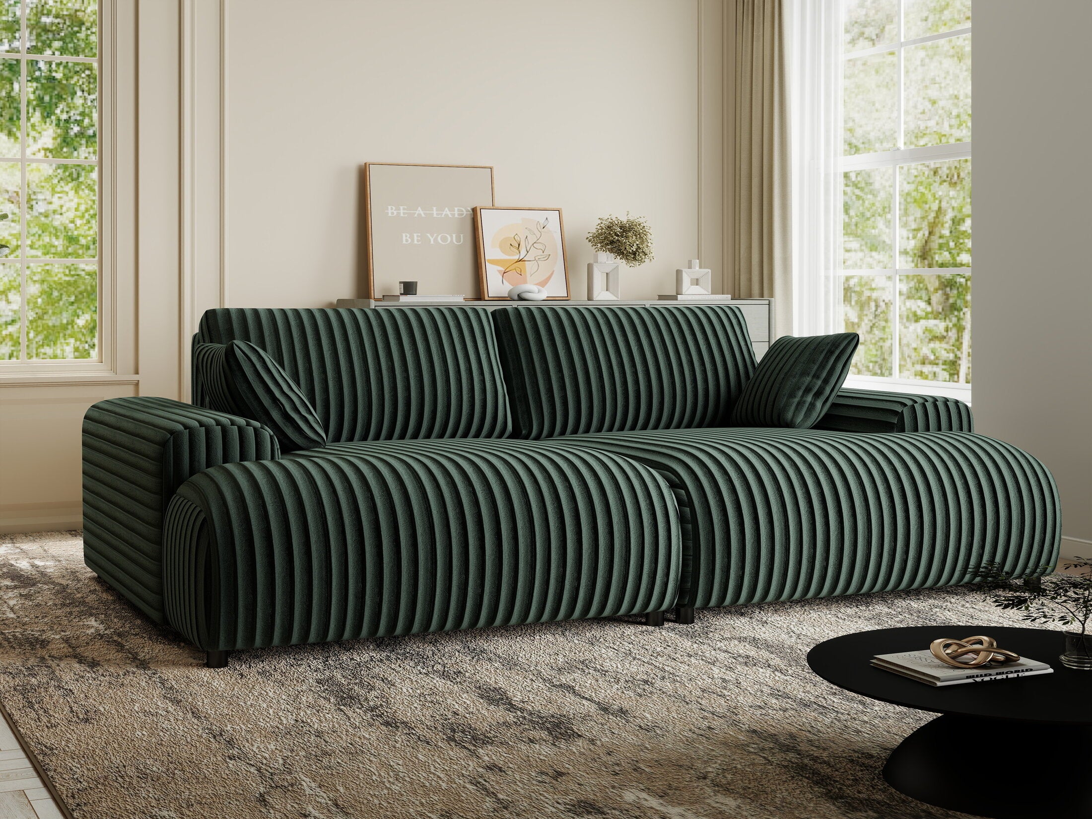 Canapea dumonde cu sezut confortabil din spuma HR, Hudson Ambience Verde 237x144 cm