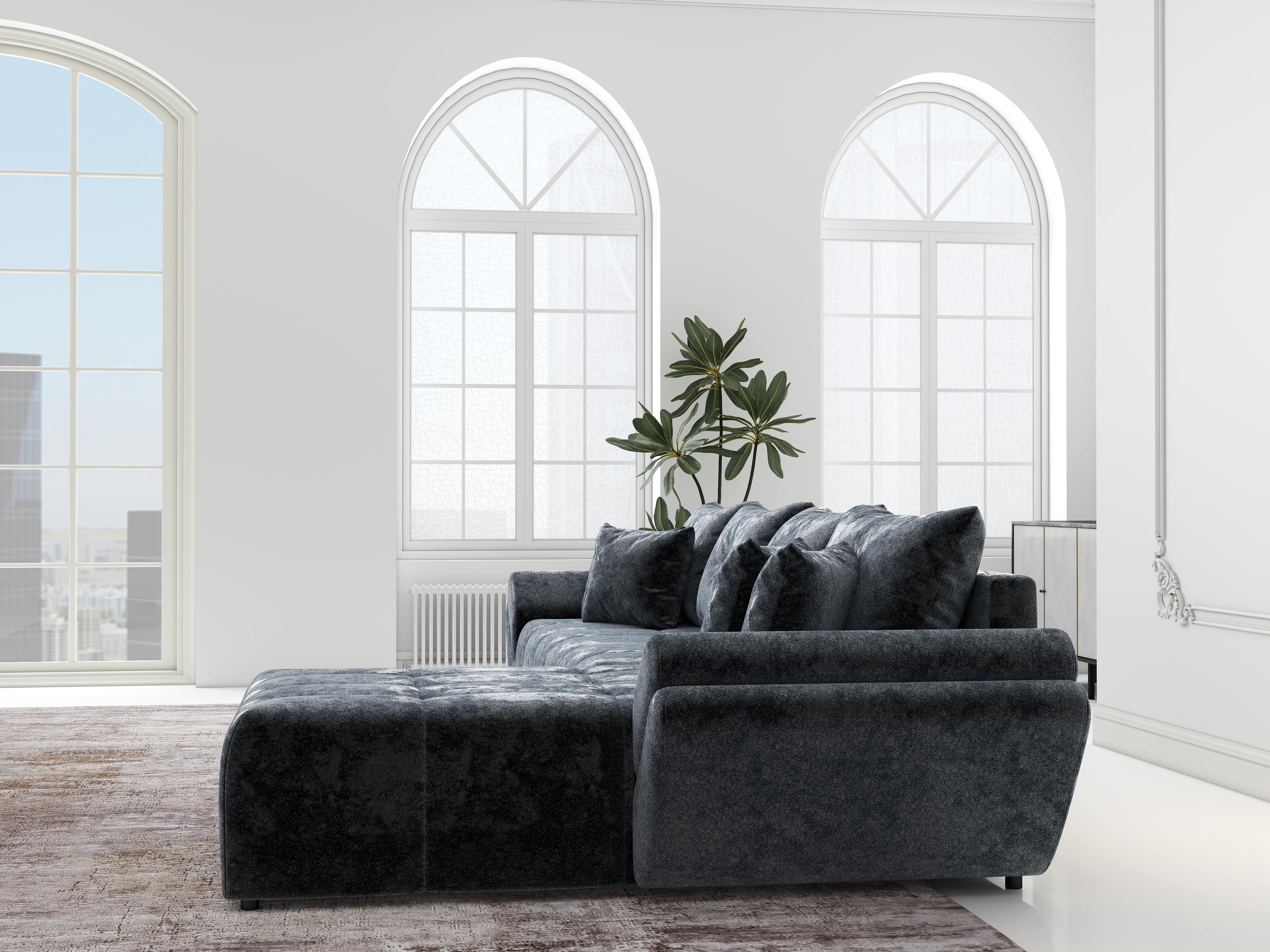 Colțar extensibil dumonde cu ladă de depozitare si sezut confortabil din spuma HR, Berlin XL Euphoria Graphite 350x185 cm II Fabrica