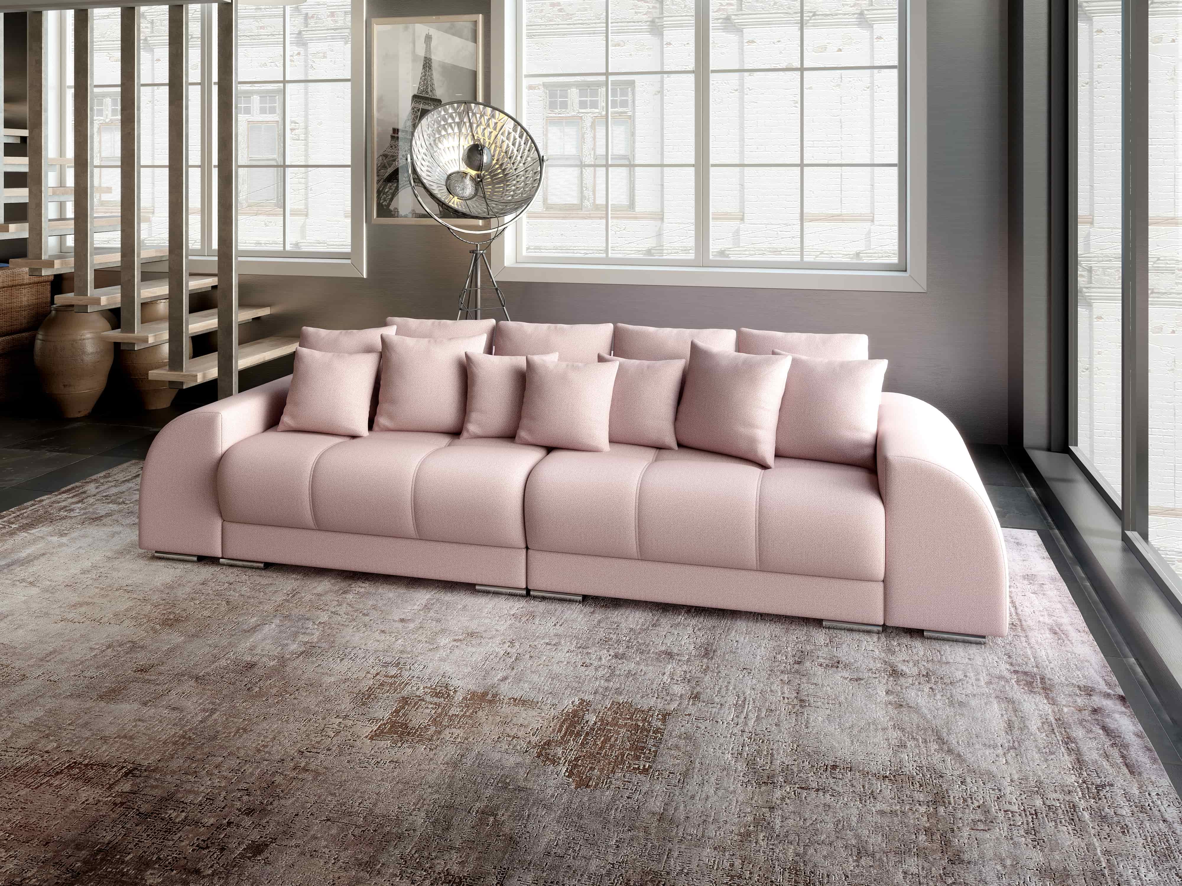 Canapea extensibilă dumonde cu 2 lăzi de depozitare si sezut confortabil din spuma HR, Verona Enjoy Flamingo 310x100 cm Fabrica