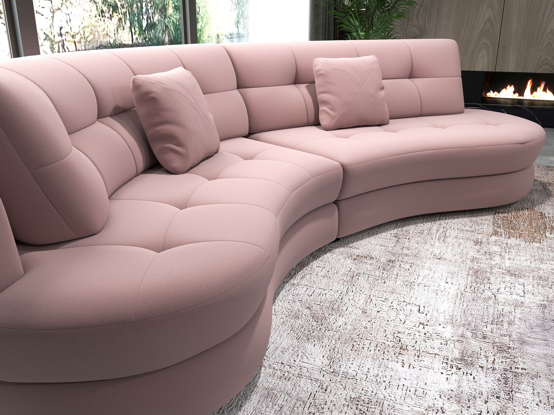 Canapea semirotunda dumonde cu șezut confortabil din spumă HR, Roma Royal Roz 300x160 cm