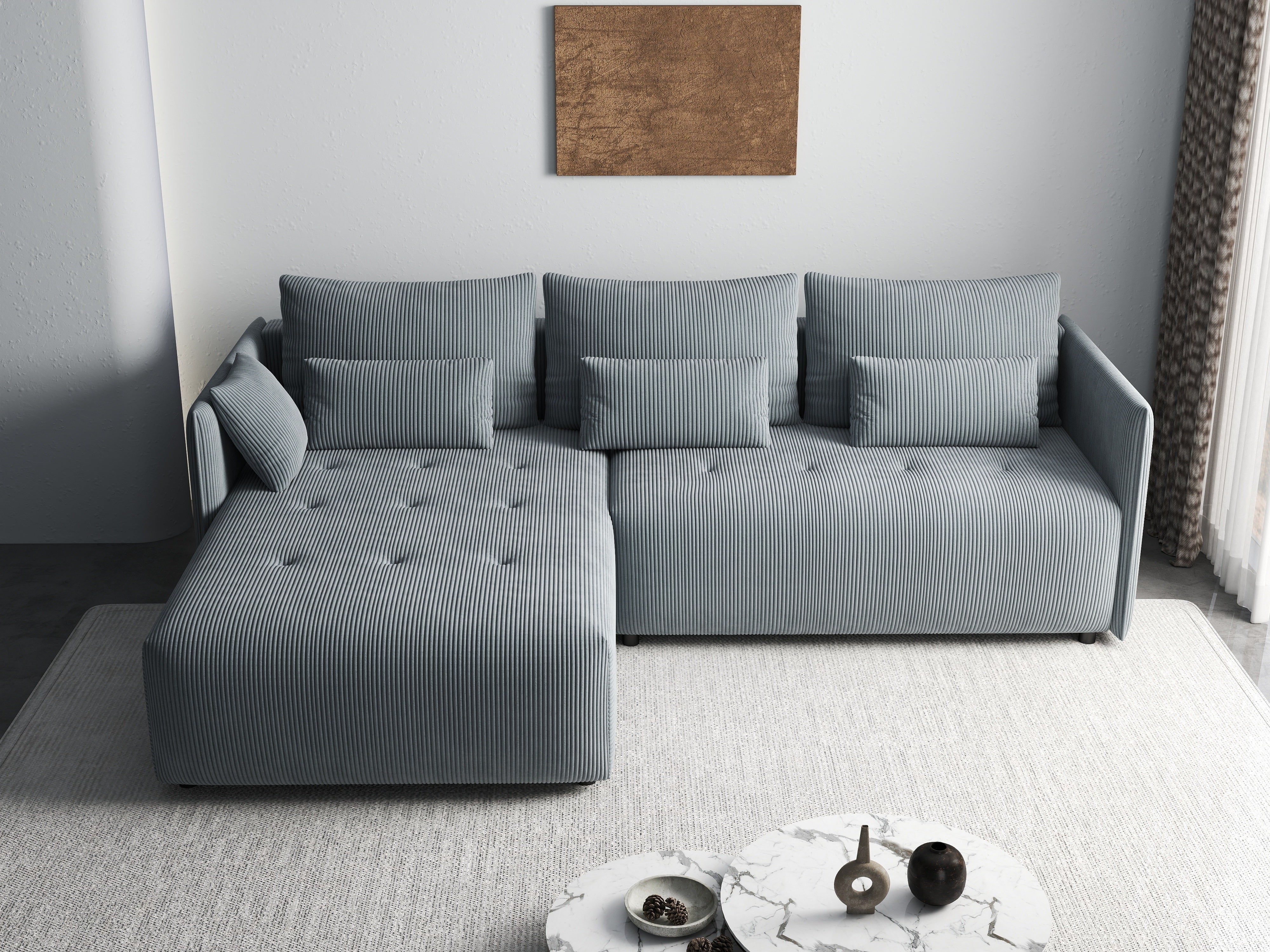 Colțar extensibil dumonde cu ladă de depozitare si sezut confortabil din spuma HR, Malta Zoom Grey 235x185 cm Fabrica