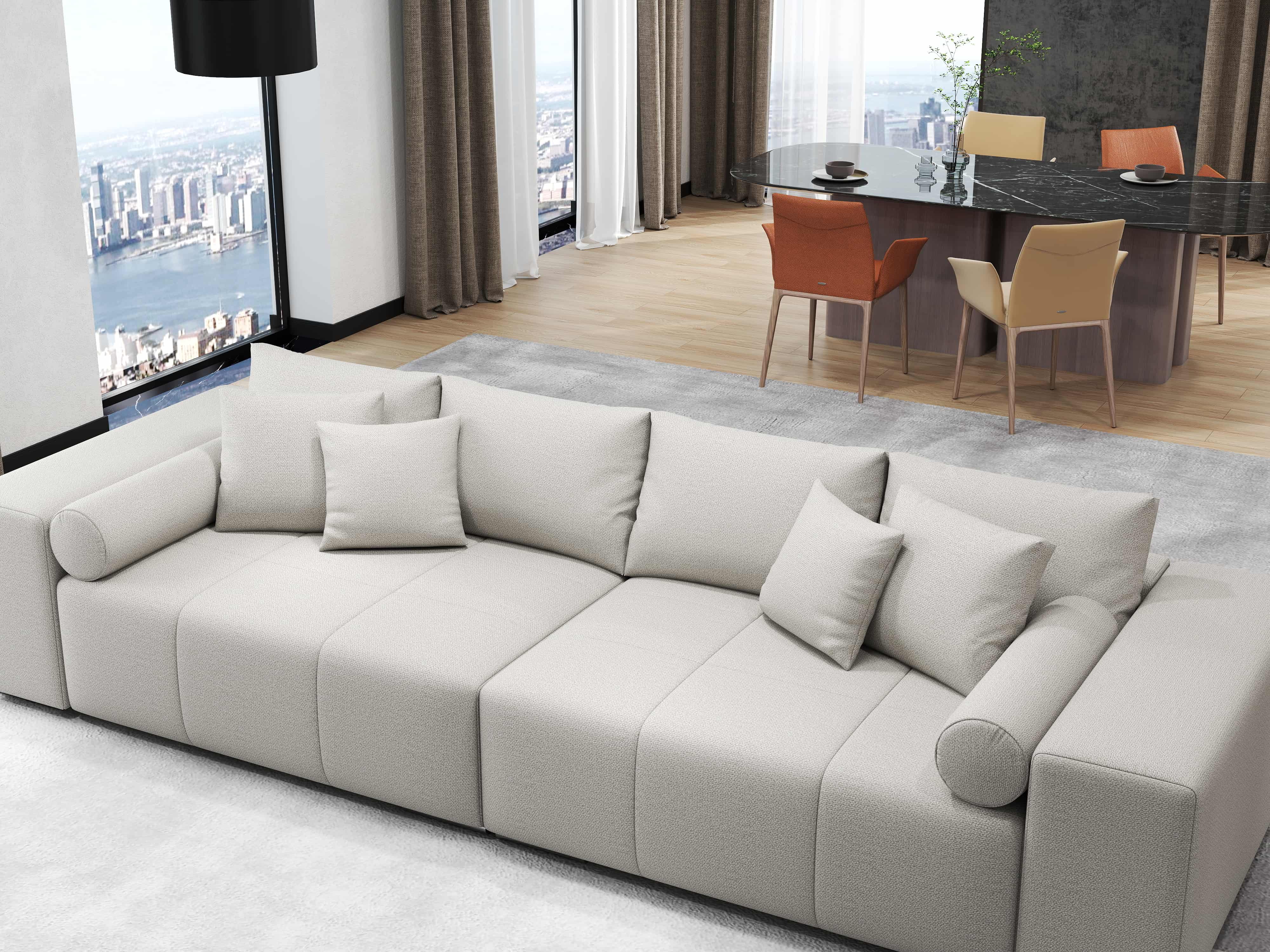 Canapea extensibilă dumonde cu ladă de depozitare si sezut confortabil din spuma HR, Marbela Enjoy Beige XXL 295x100 cm fabrica