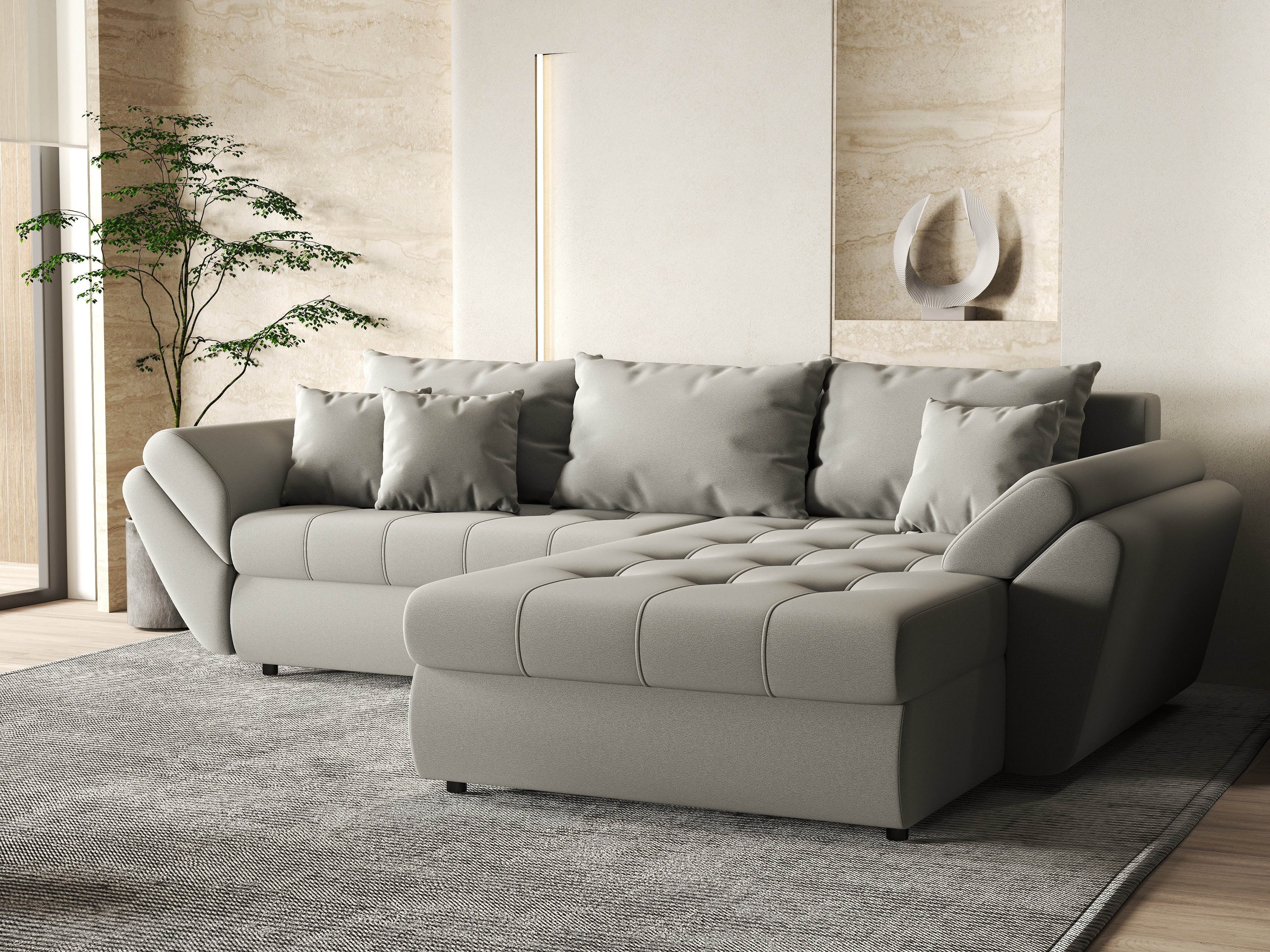 Colțar extensibil dumonde cu ladă de depozitare si sezut confortabil din spuma HR, Loana Royal Grey II 270x185 cm Fabrica