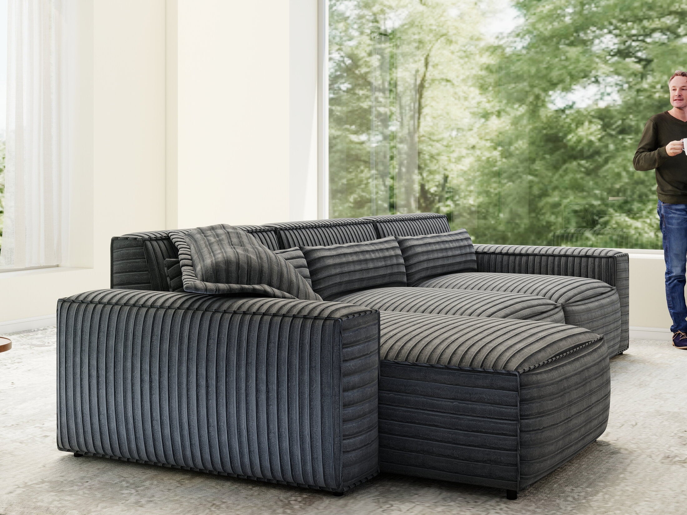 Colțar dumonde cu sezut confortabil din spuma HR, Marvelo XL Ambience Gri 366x175 cm