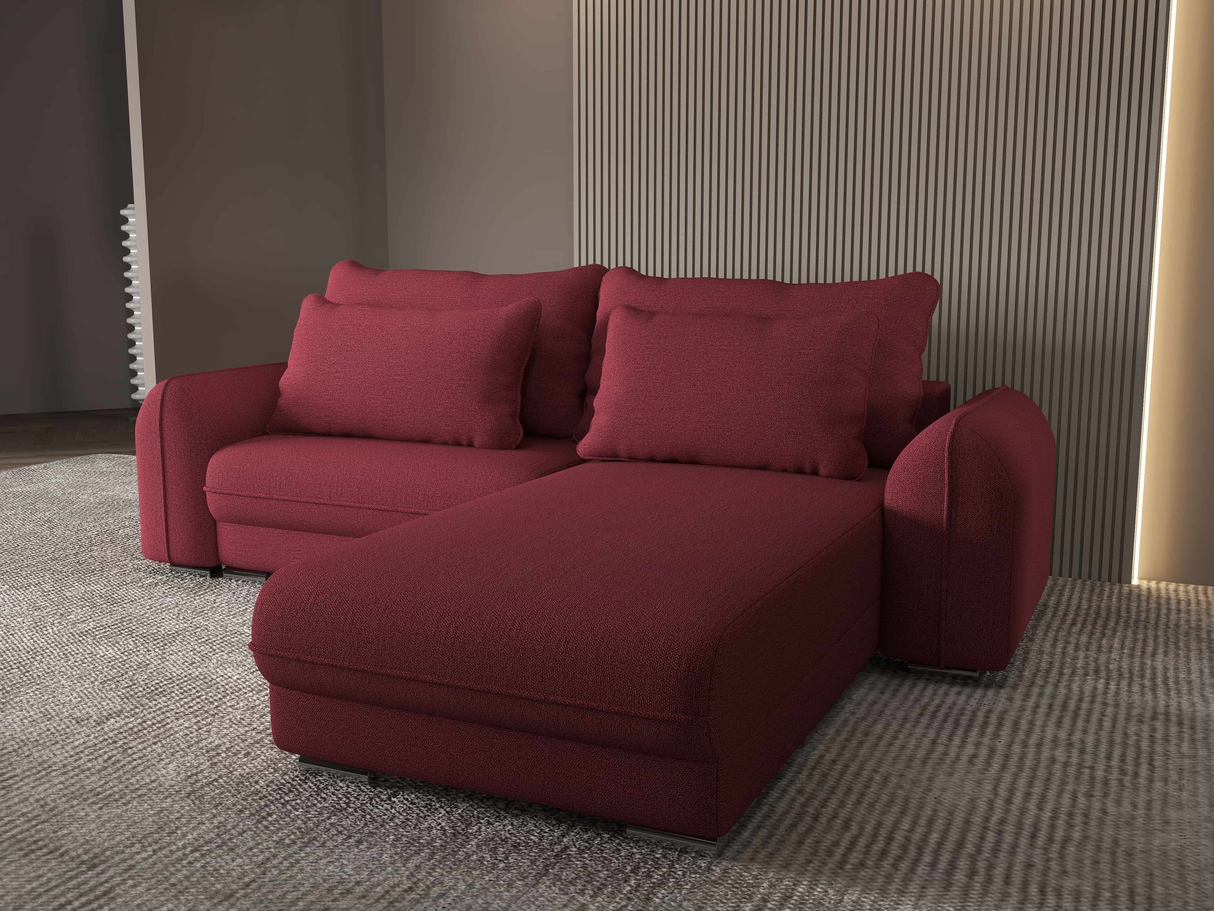 Colțar extensibil dumonde cu ladă de depozitare si sezut confortabil din spuma HR, Denver Enjoy Rosu 275x185 cm II Fabrica