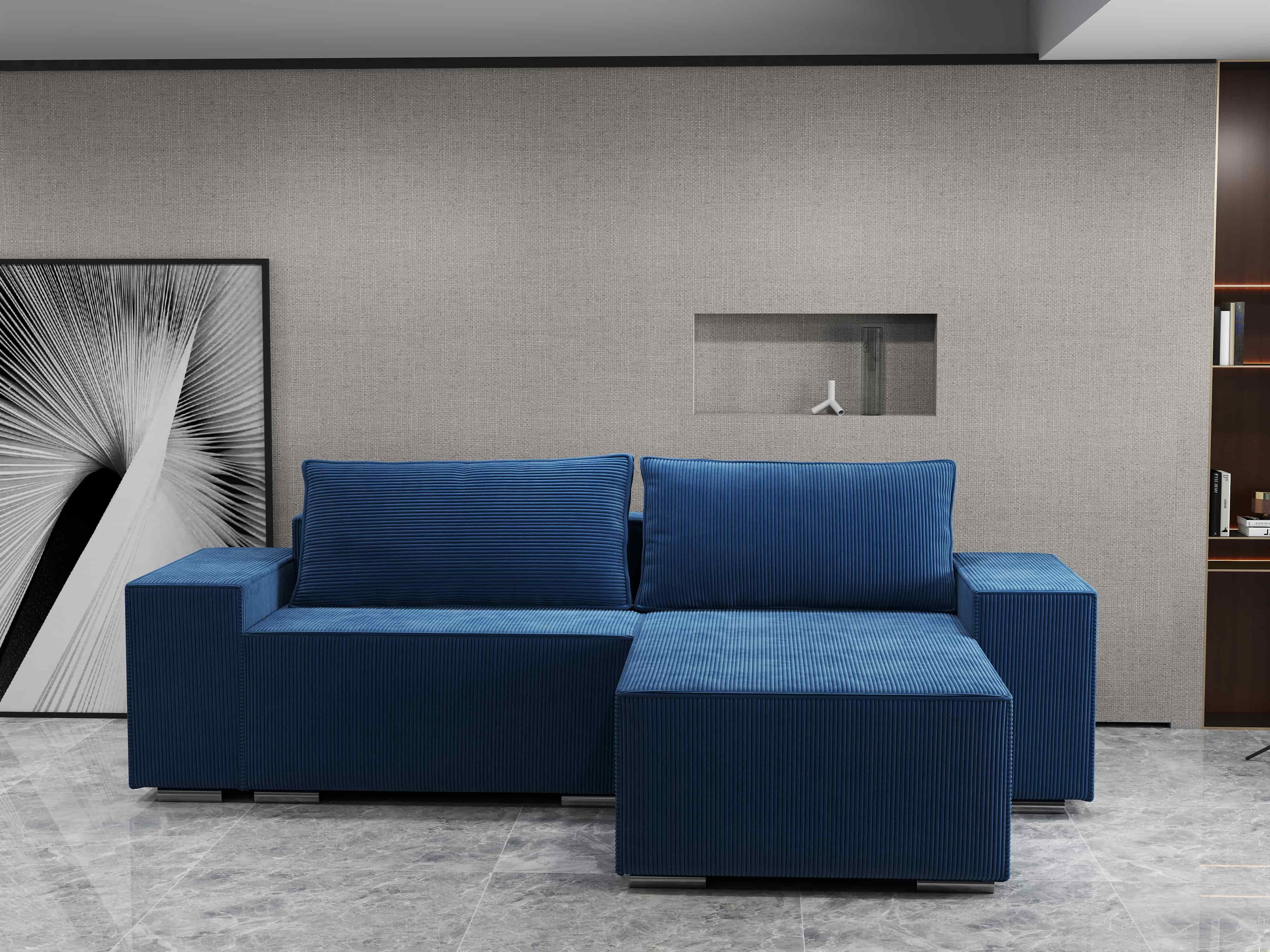 Colțar extensibil dumonde cu ladă de depozitare si sezut confortabil din spuma HR, Dream Zoom Albastru 290x185 cm II Fabrica