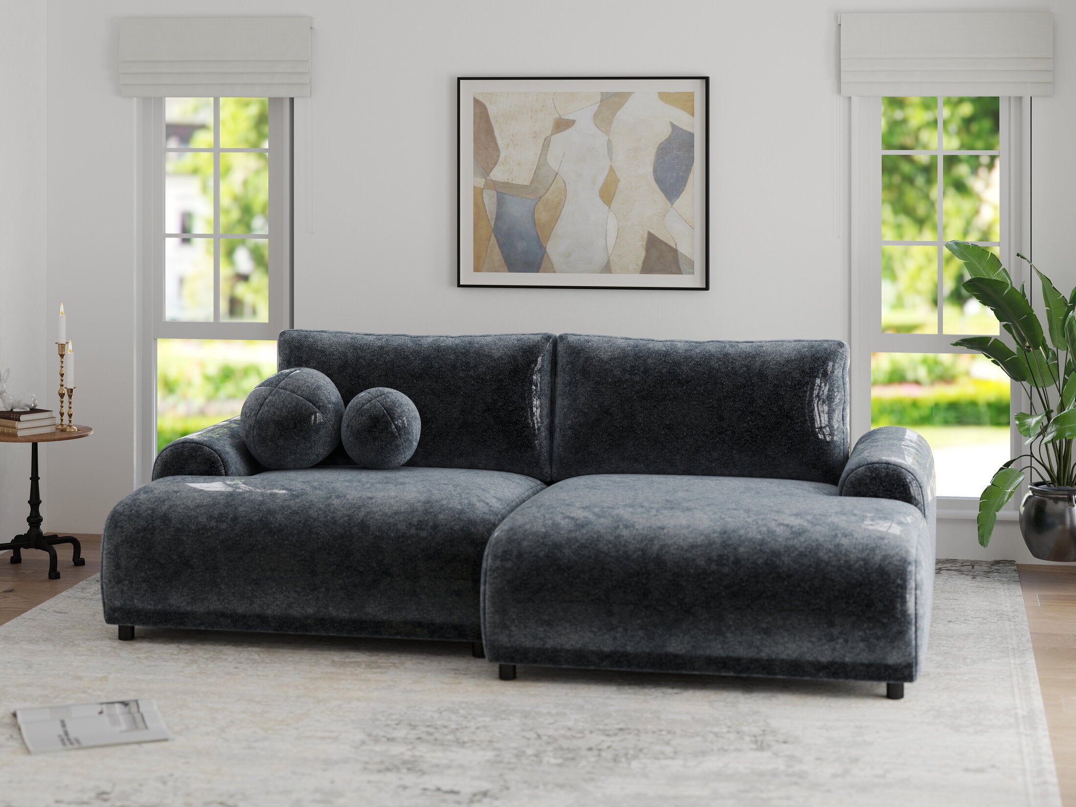 Colțar extensibil dumonde cu ladă de depozitare și șezut confortabil din spumă HR, Carlo Euphoria Gri Grafit 240x145 cm II